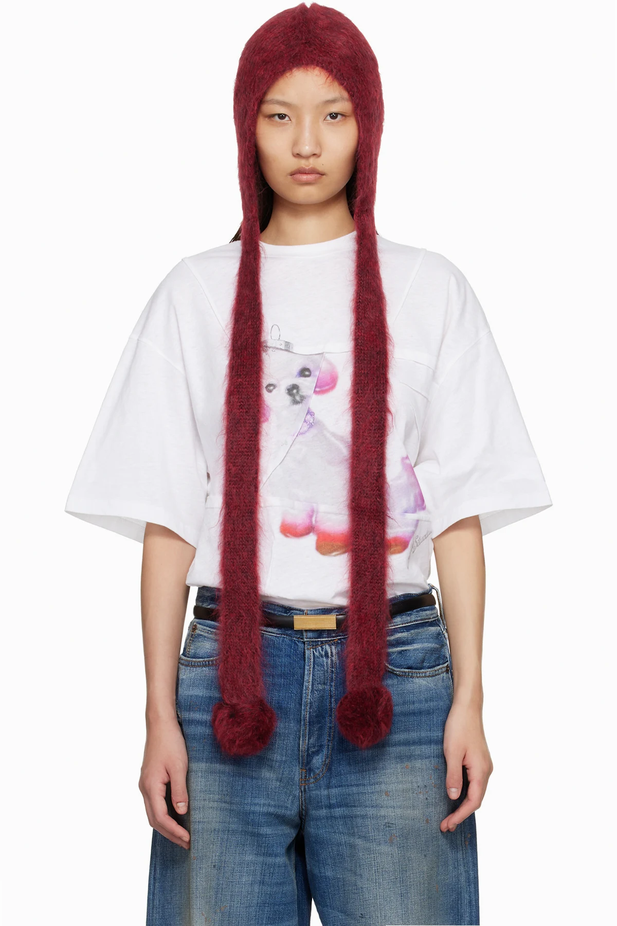 Red Mohair Earflap Hood