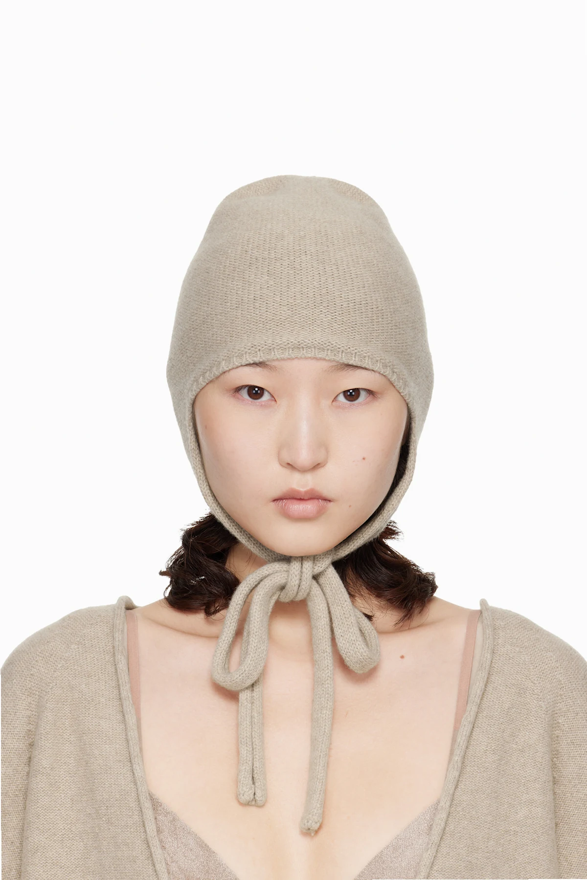 Beige Tier Hood Beanie