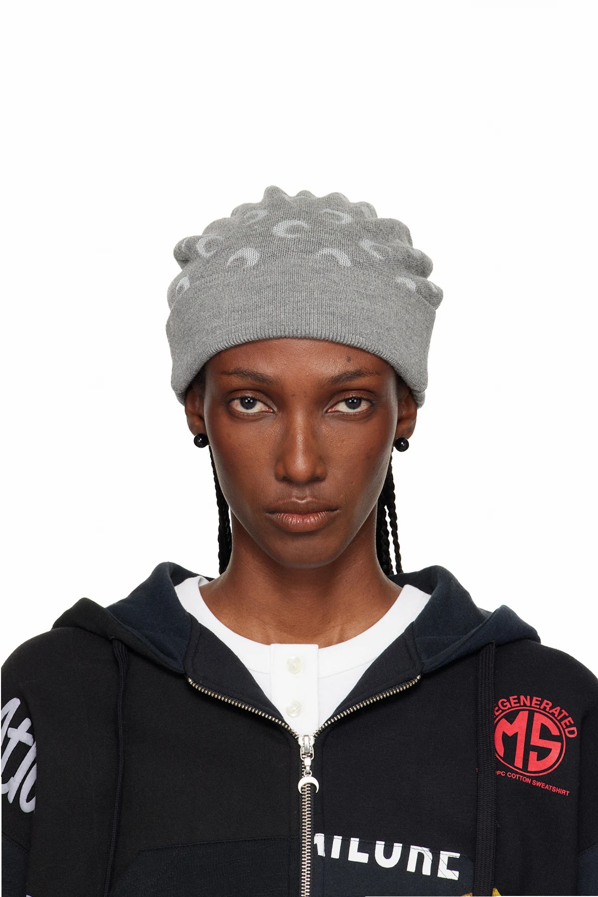 Gray Moon Jacquard Knit Beanie