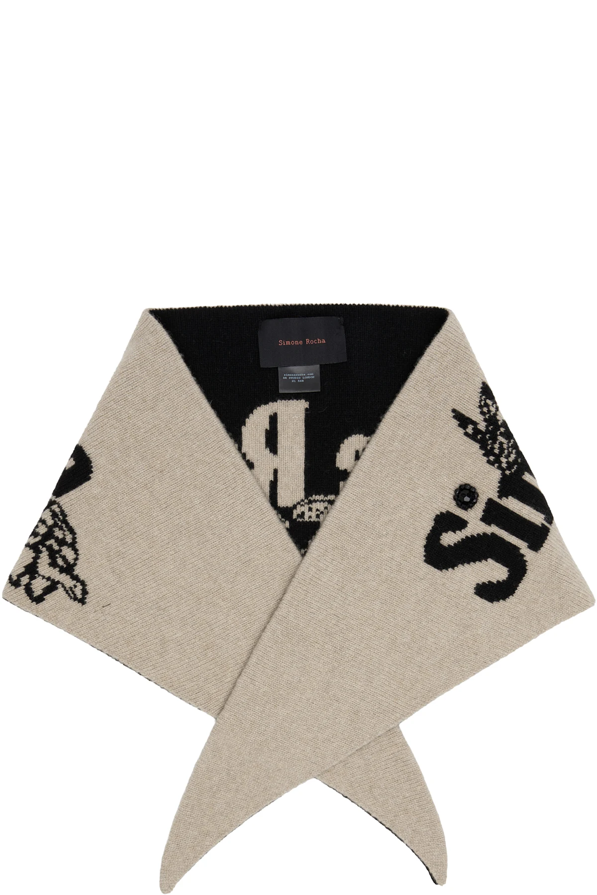 Black & Beige Graphic Logo Knit Neckerchief Scarf