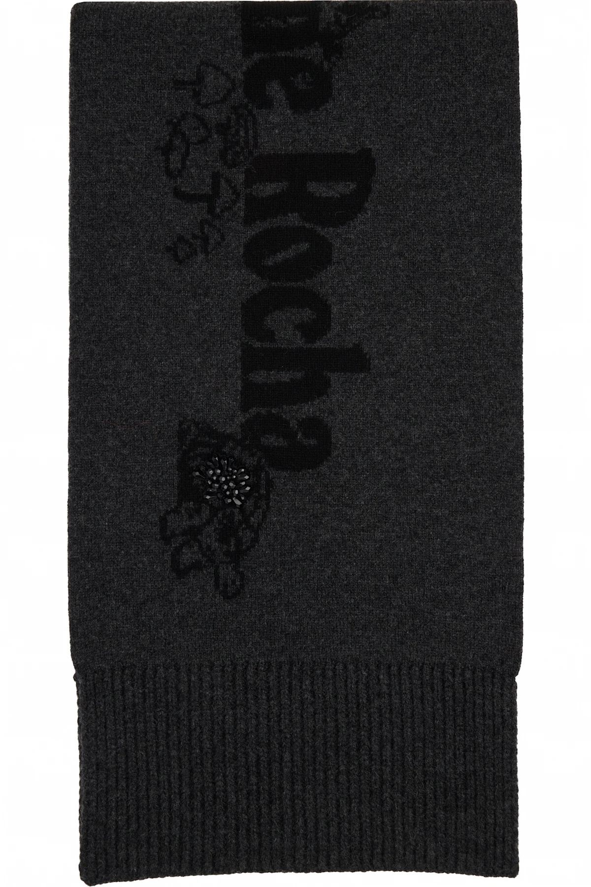 Black & Gray Long Graphic Logo Knit Scarf