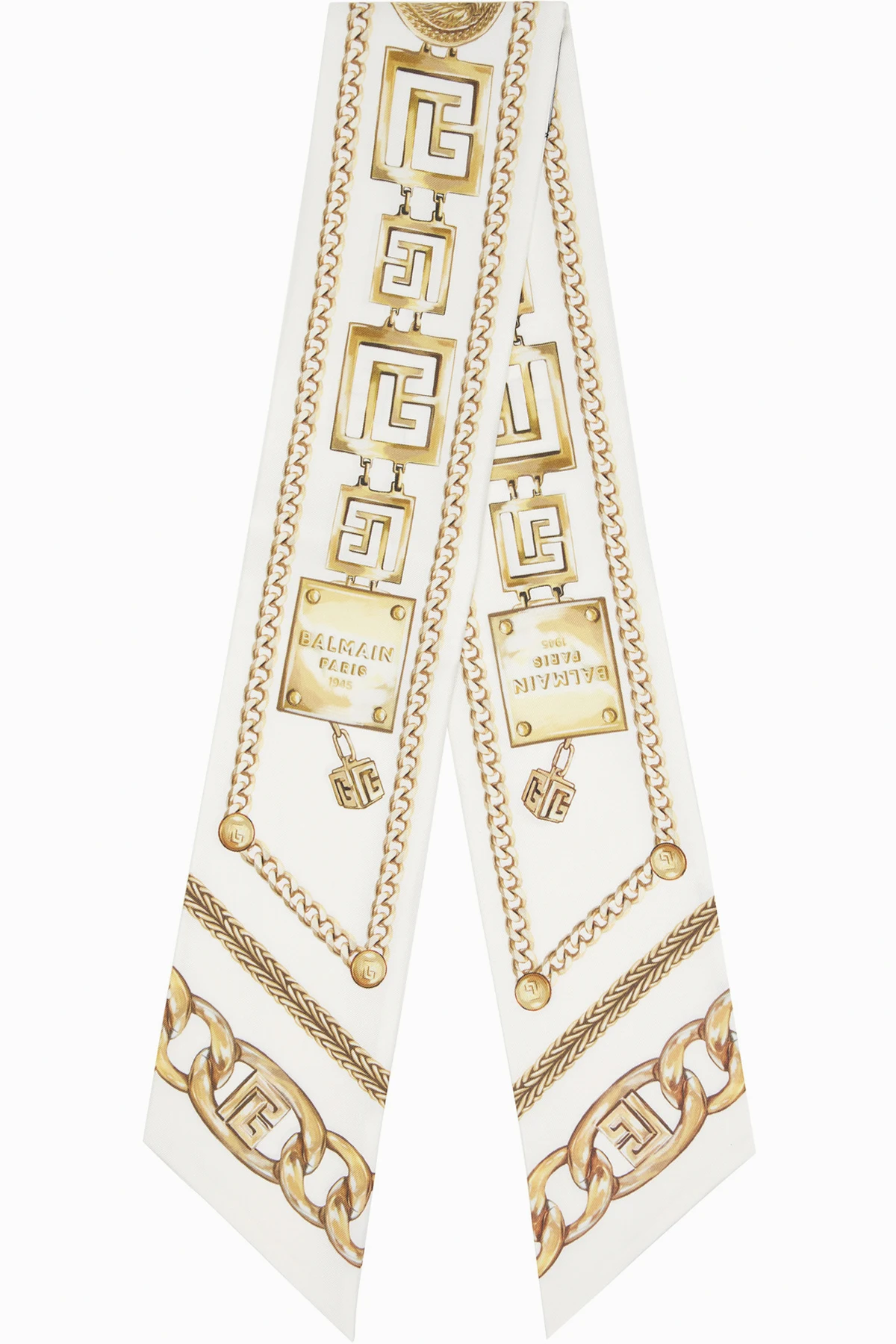 White Printed Silk 'Balmain Chains' Bandana