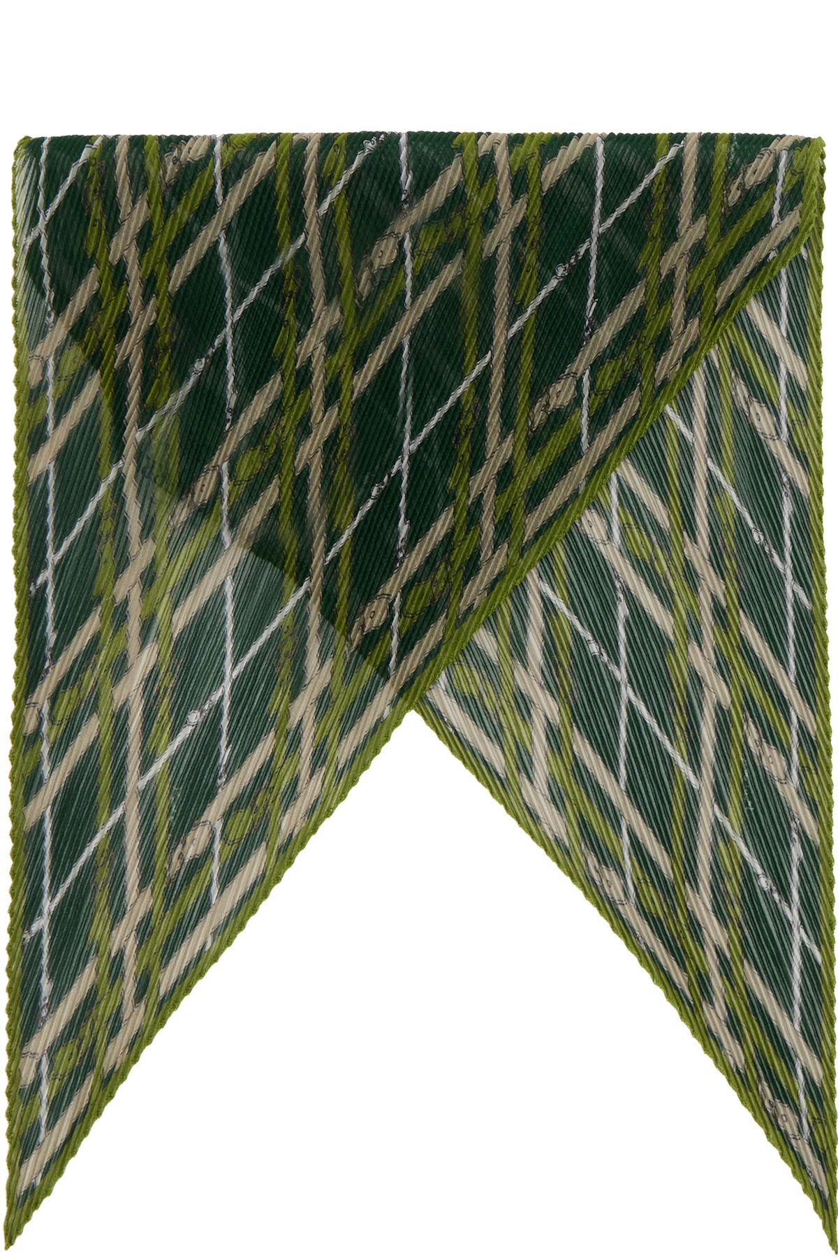 Green Belt Check Silk Chiffon Scarf