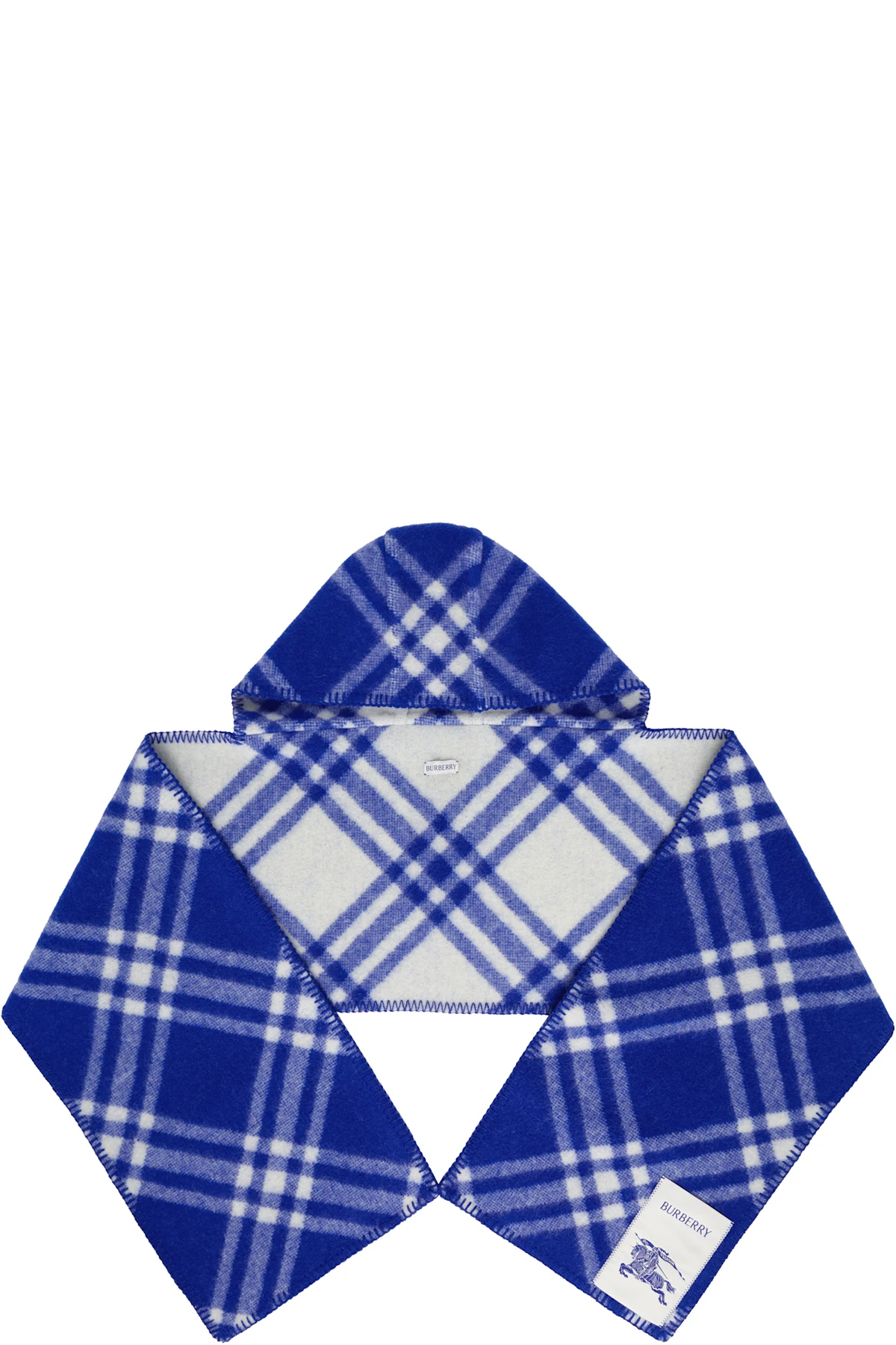 Blue Check Wool Hooded Scarf