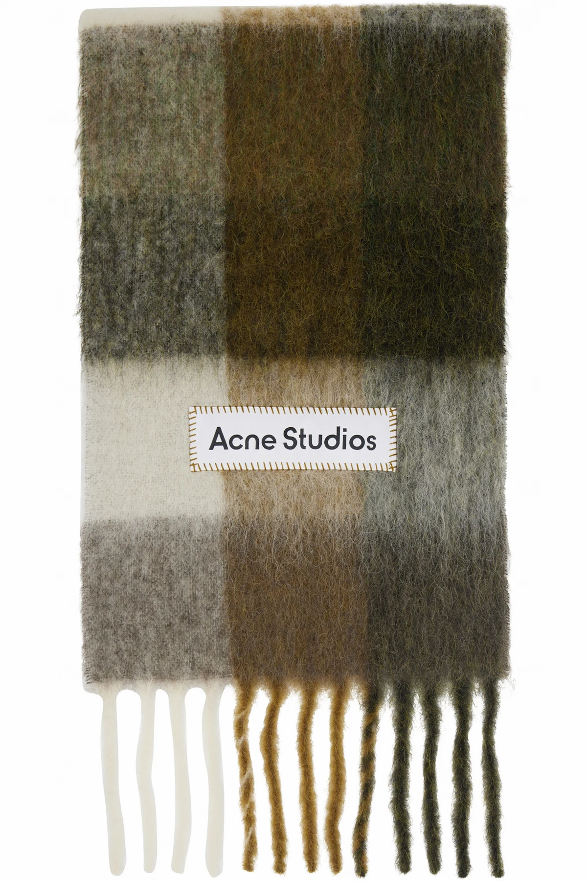 Khaki & Off-White Check Fringe Scarf