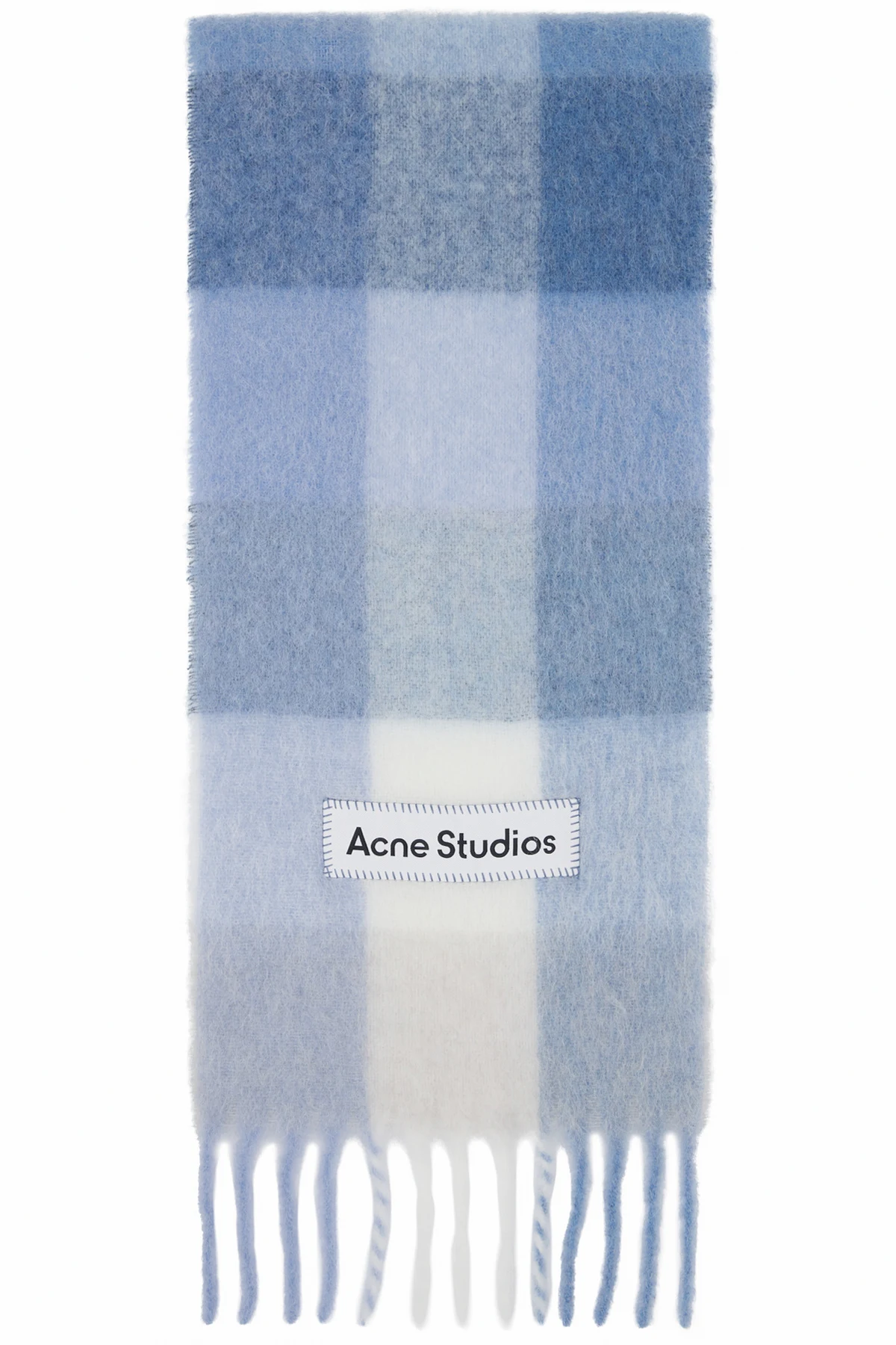Blue & White Mohair Checked Scarf