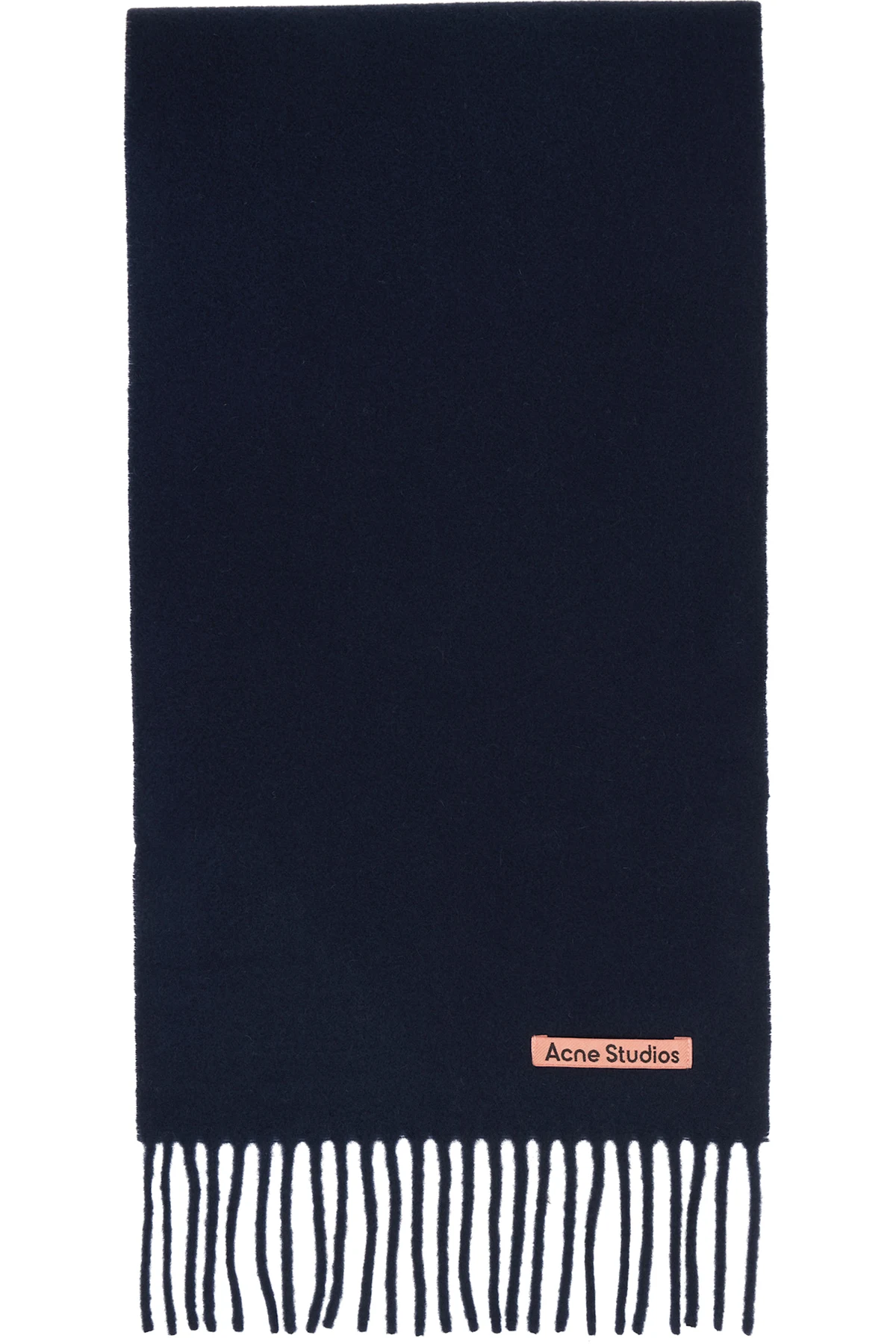 Navy Skinny Fringe Wool Scarf