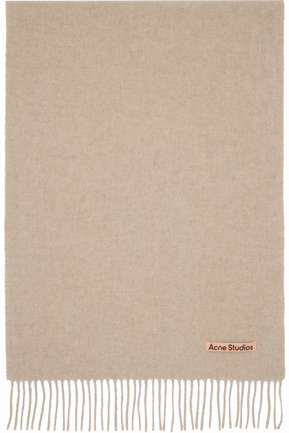 Beige Narrow Fringe Wool Scarf