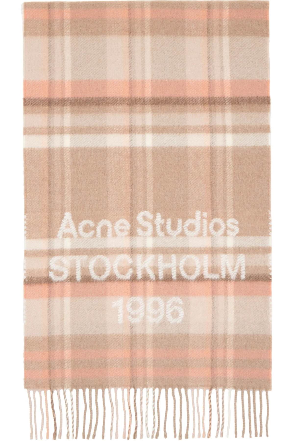 Beige & Pink Wide Check Logo Scarf