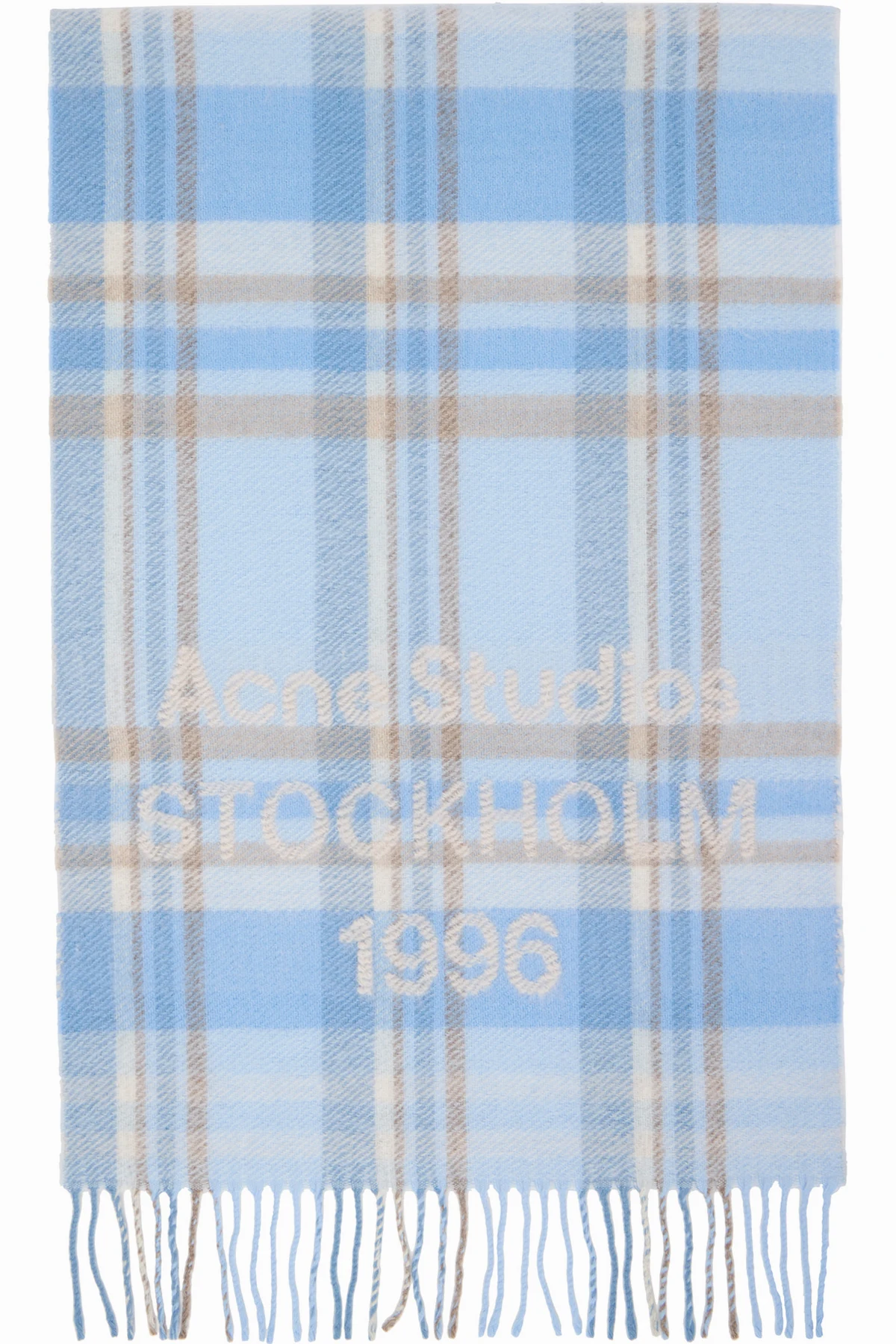Blue Wide Check Logo Scarf
