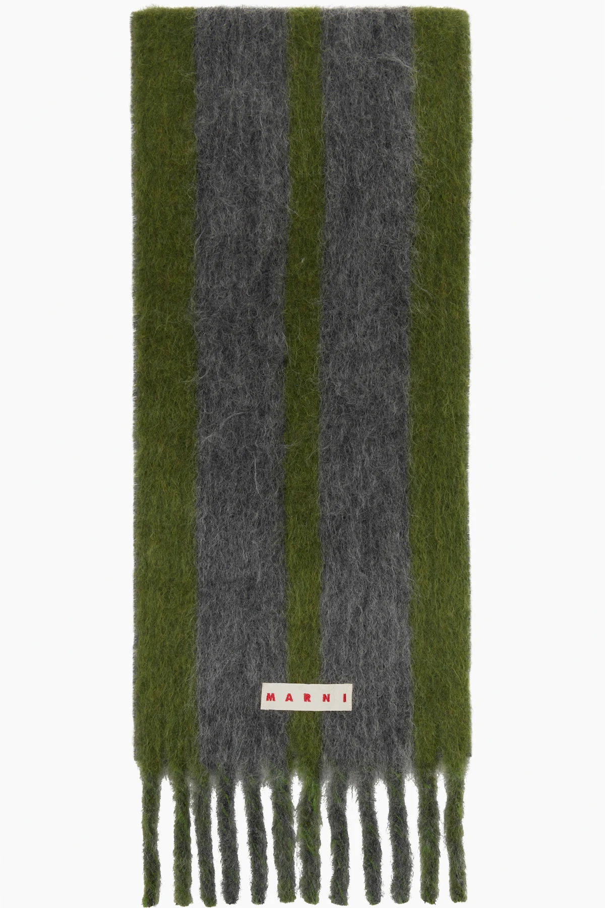 Green & Gray Striped Alpaca Scarf