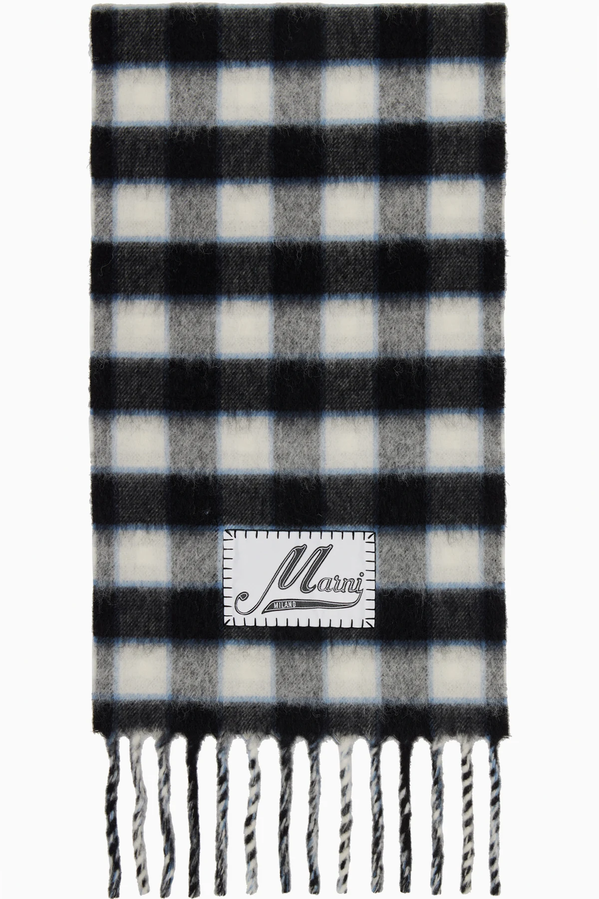 Black & White Double Check Logo Wool Mohair Scarf