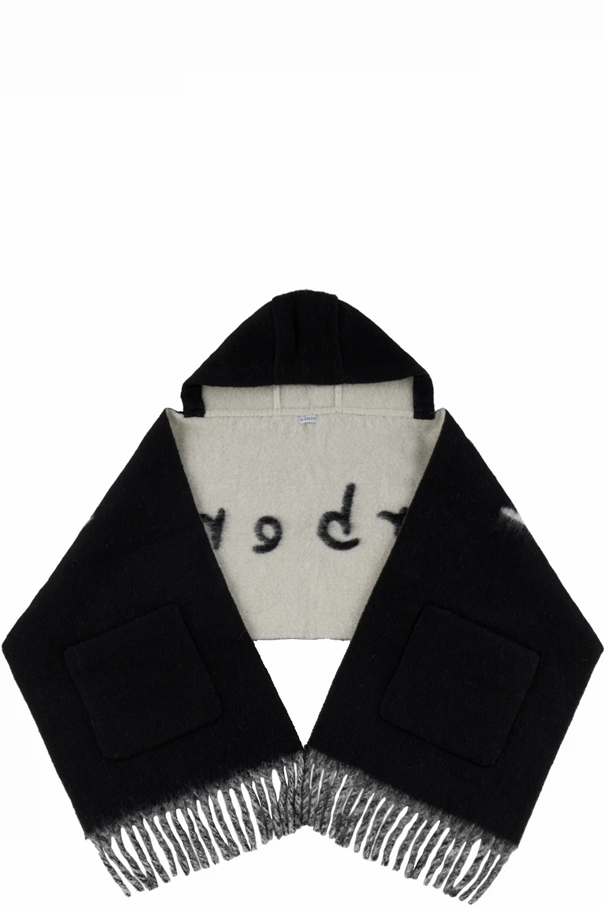 Black Logo Alpaca Wool Blend Hooded Scarf
