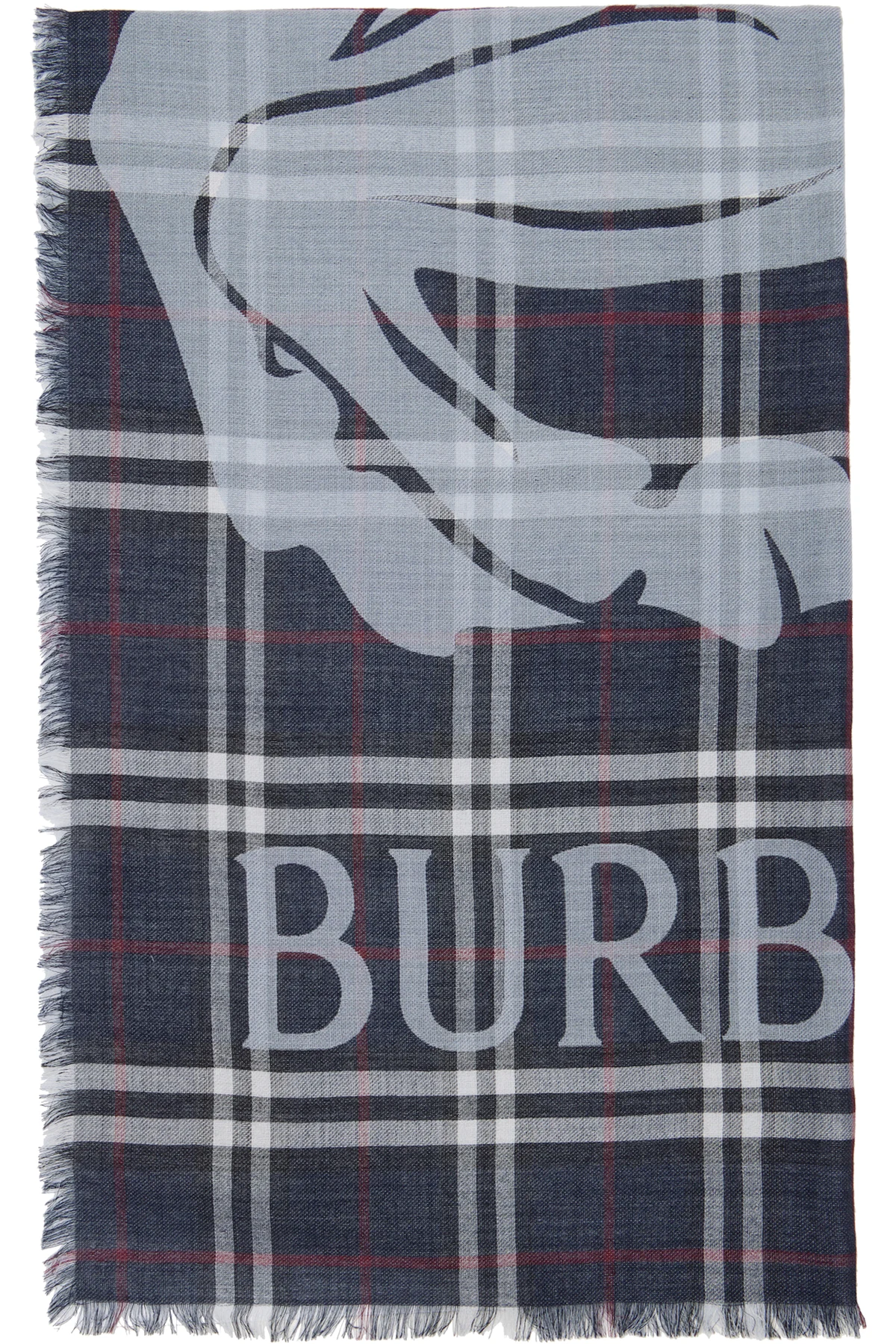 Navy Wide EKD Check Wool Silk Scarf