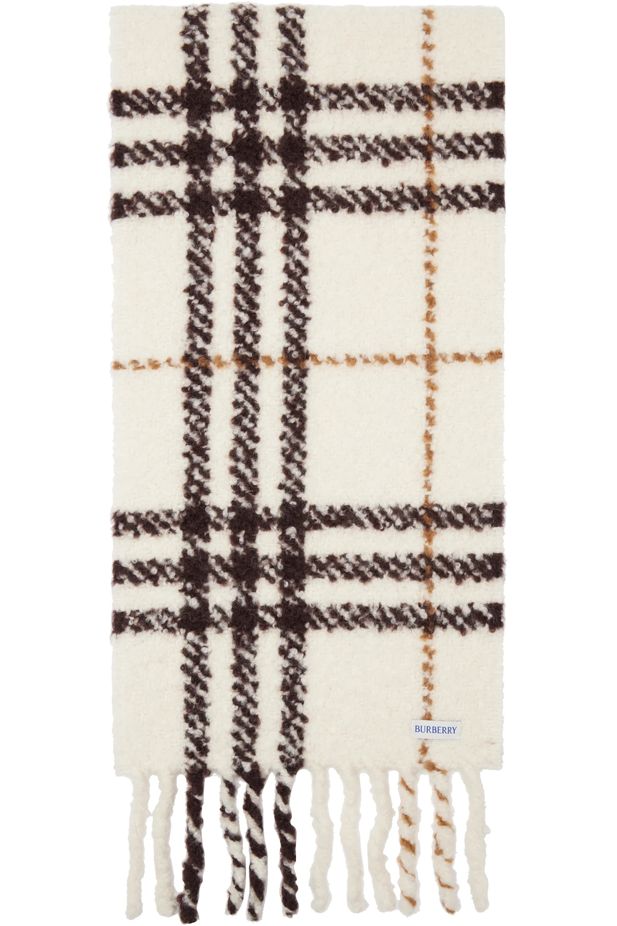 Off-White Check Alpaca Wool Blend Bouclé Scarf