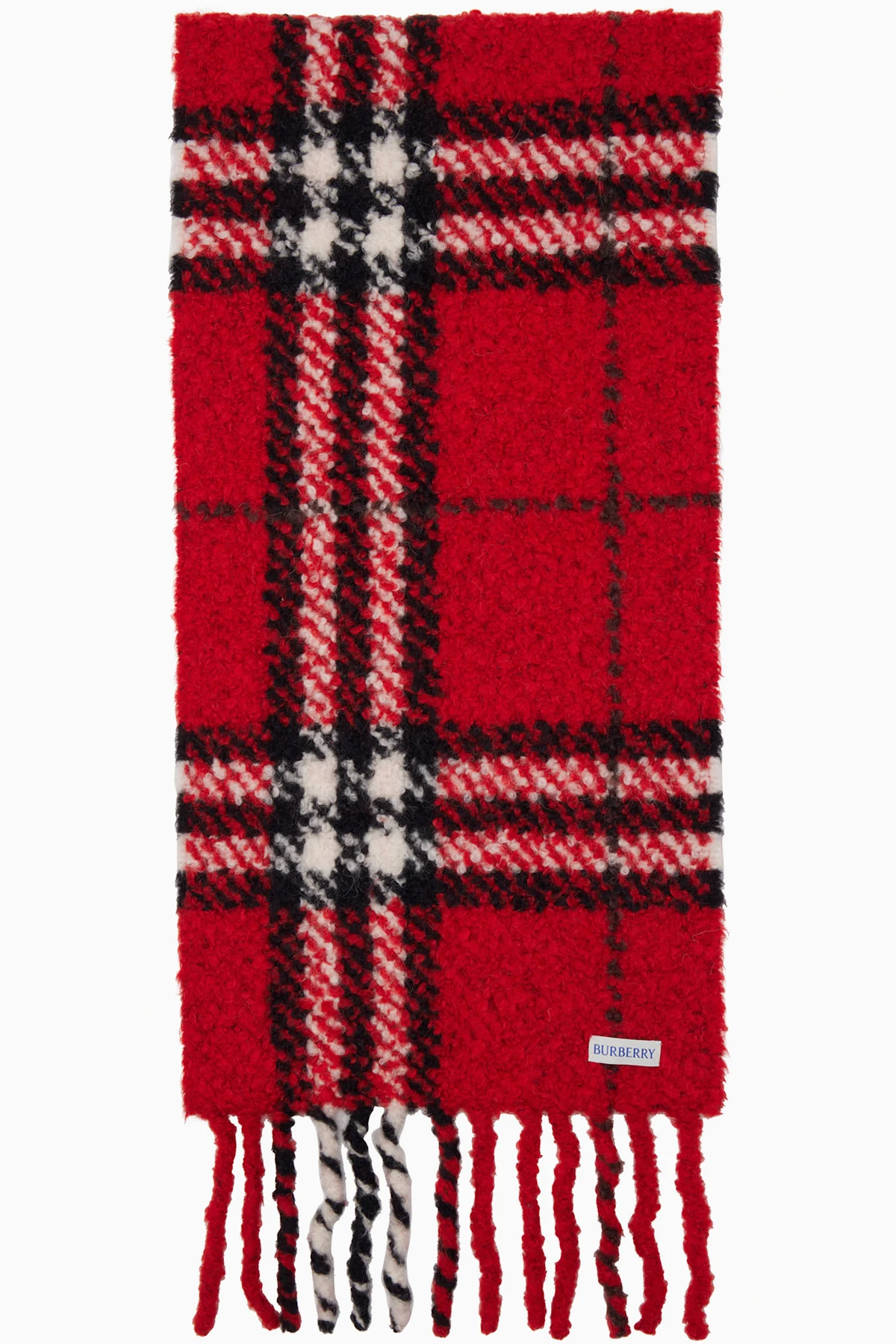Red Check Alpaca Wool Blend Bouclé Scarf