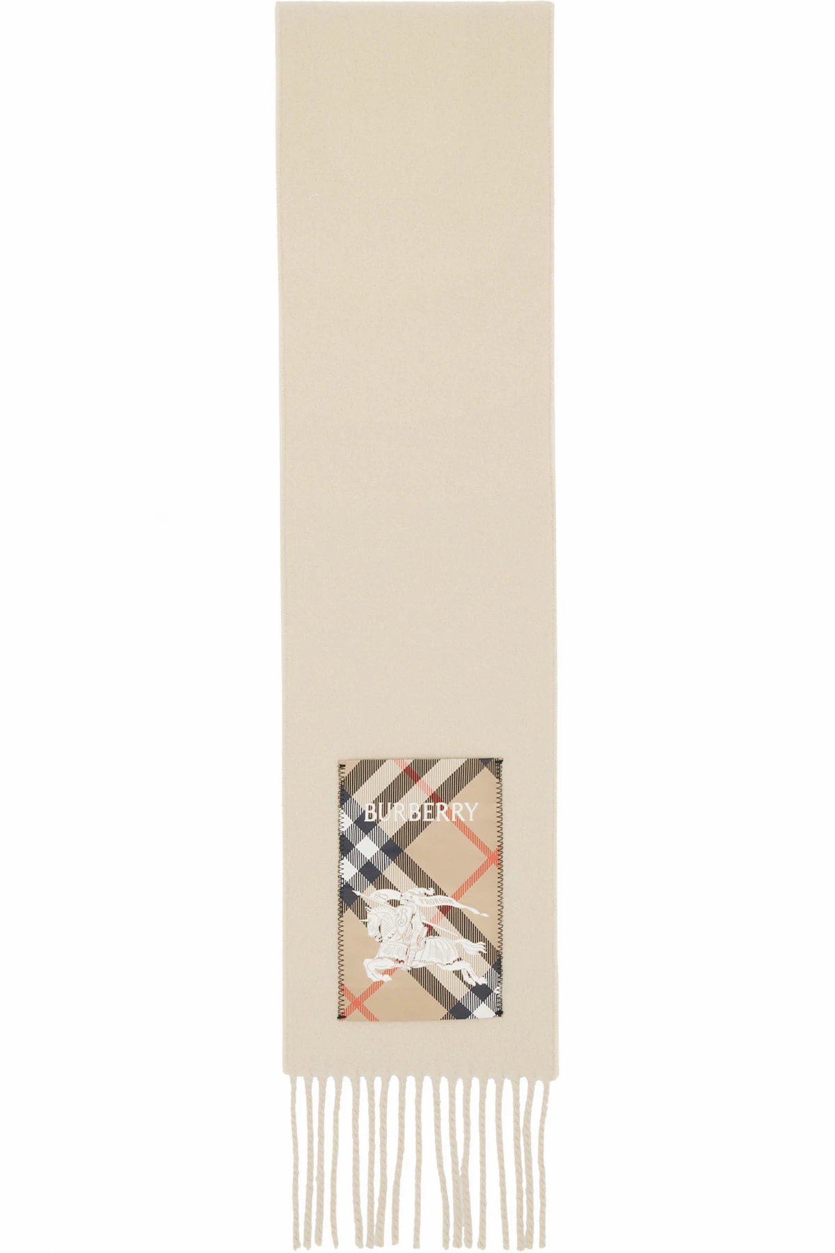 Beige Check Label Cashmere Scarf