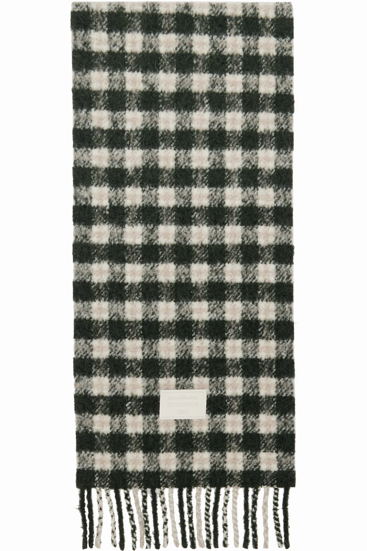 White & Green Checked Logo Scarf