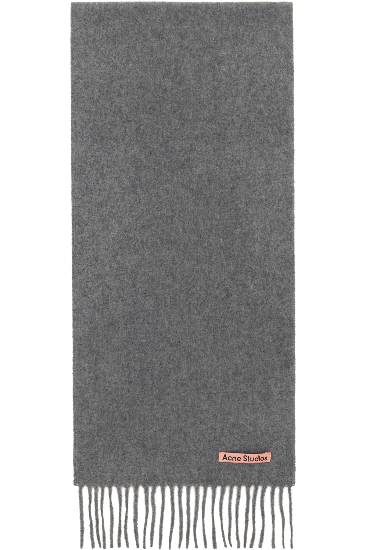 Gray Fringe Wool Skinny Scarf