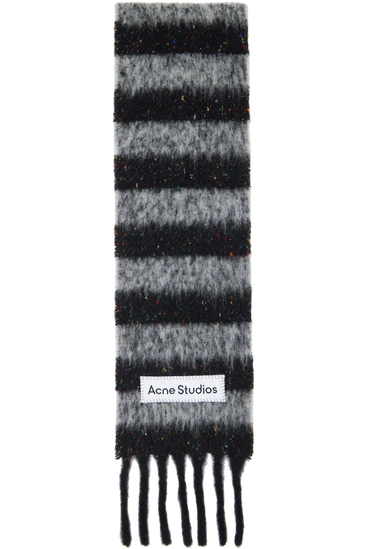 Black & Gray Fringed Wool Skinny Scarf