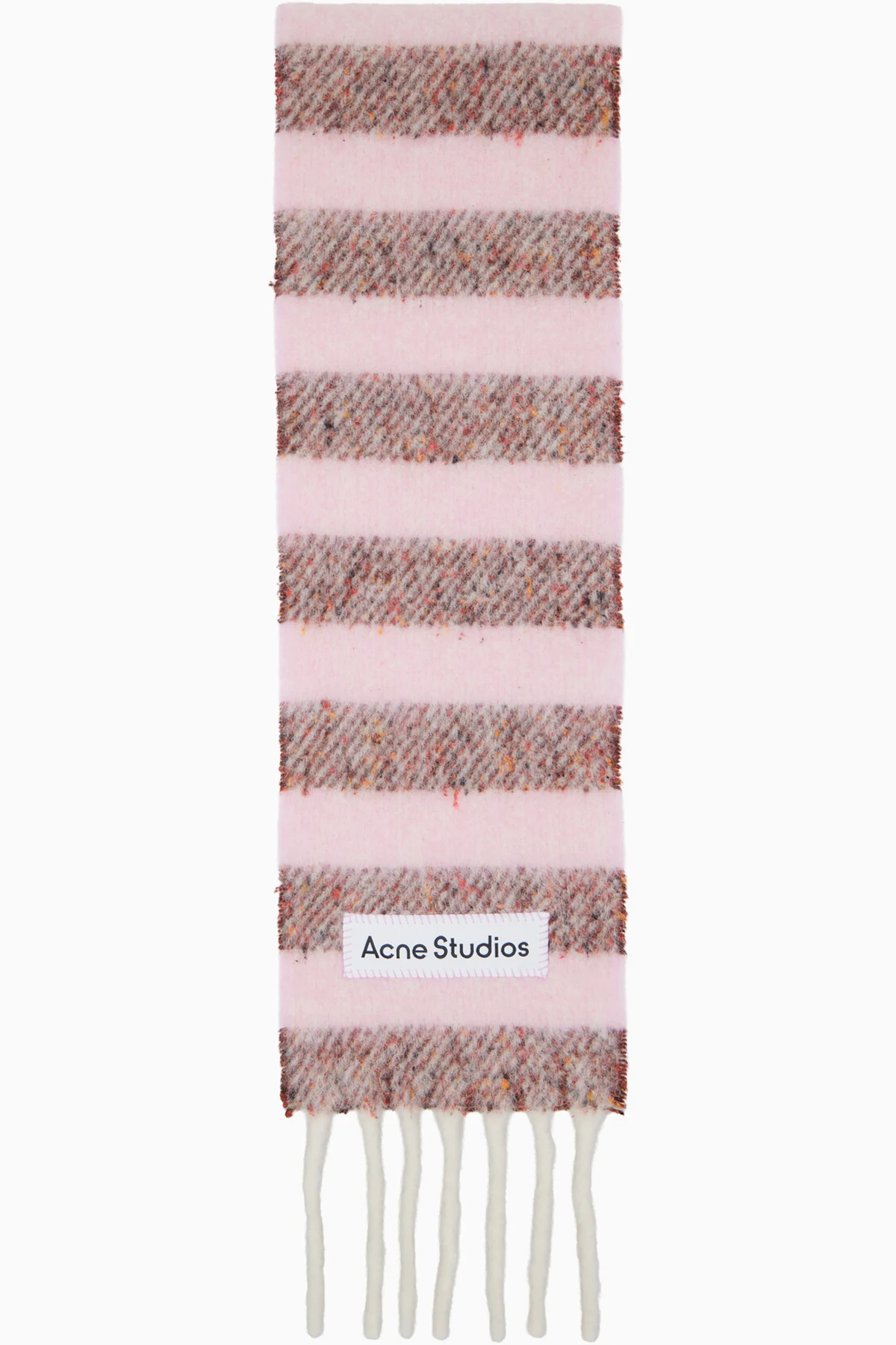 Pink Fringed Wool Skinny Scarf