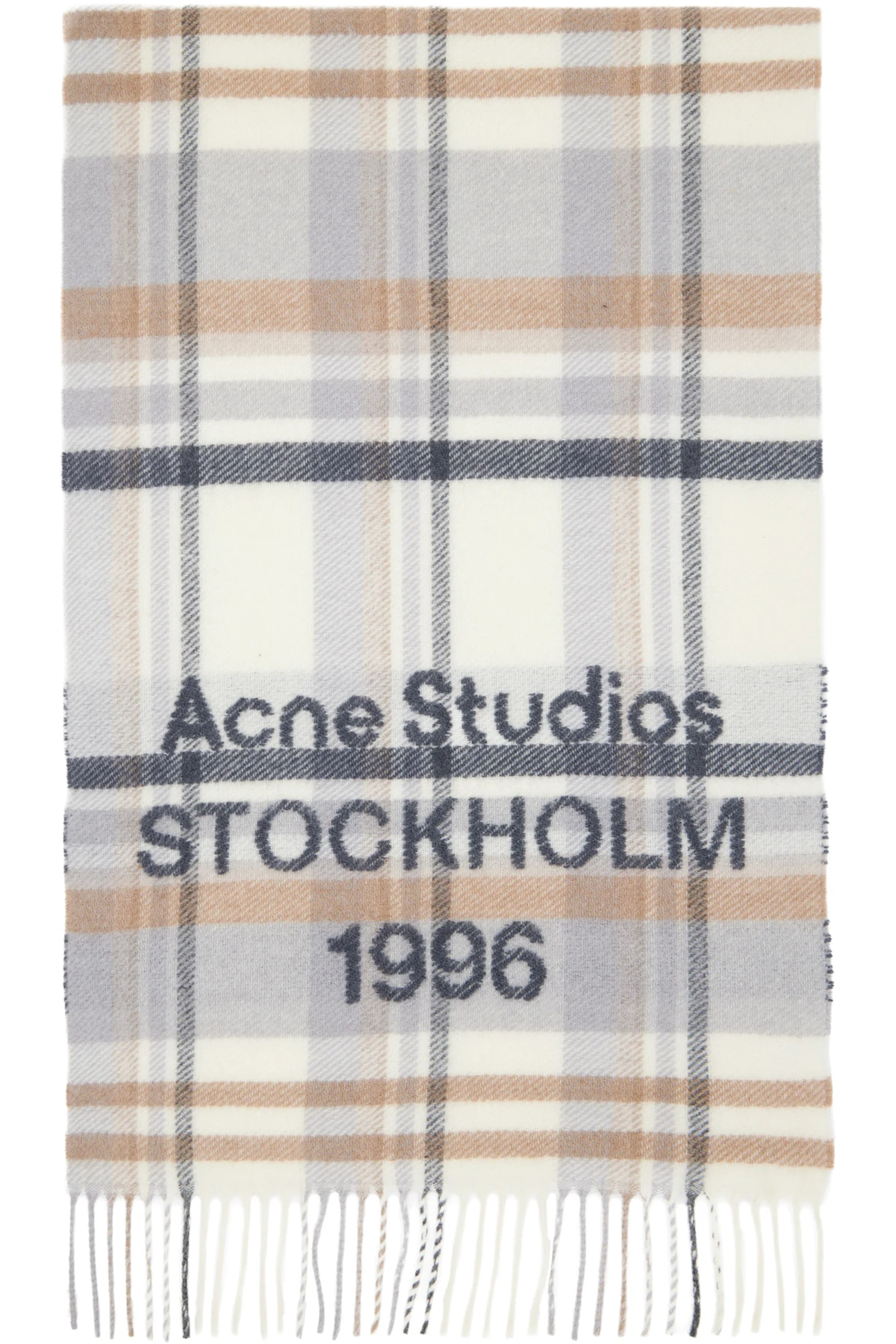 Gray & Beige Check Logo Wide Scarf