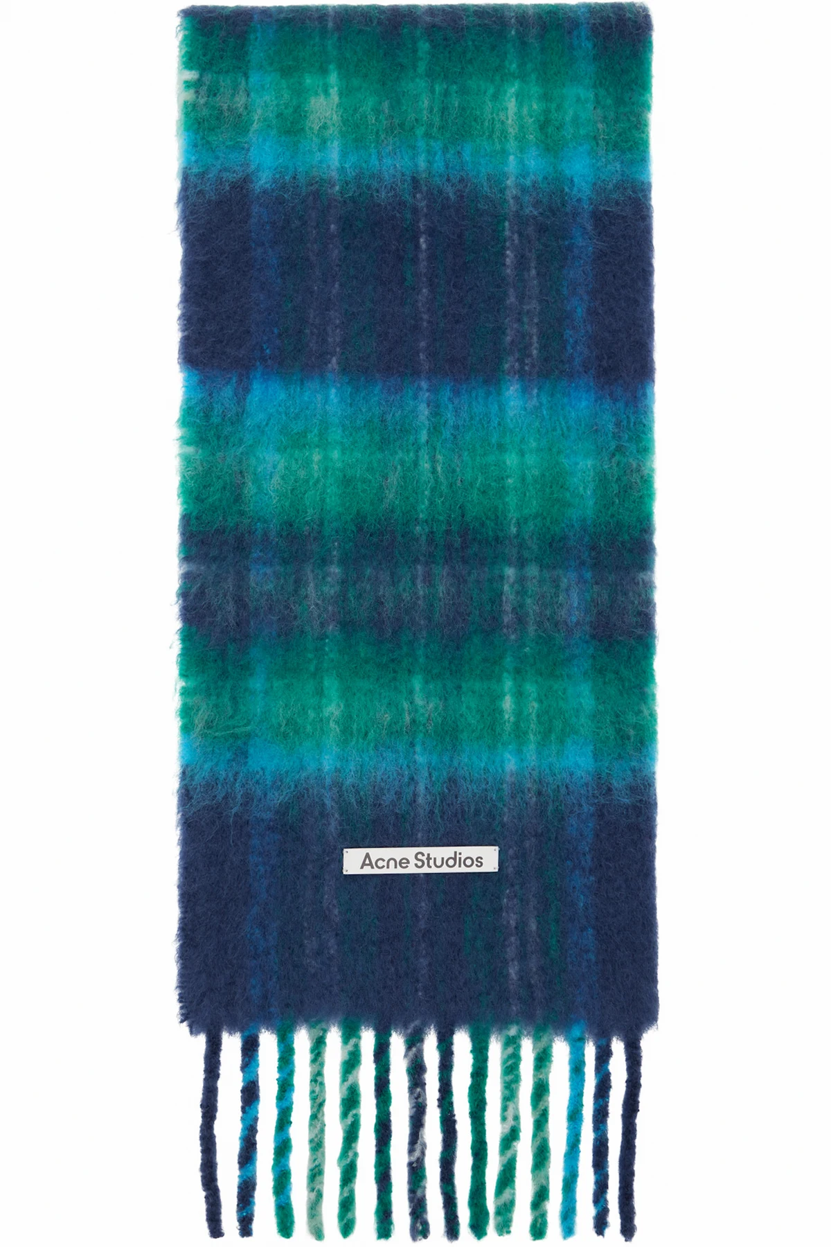 Blue & Green Mohair Check Scarf