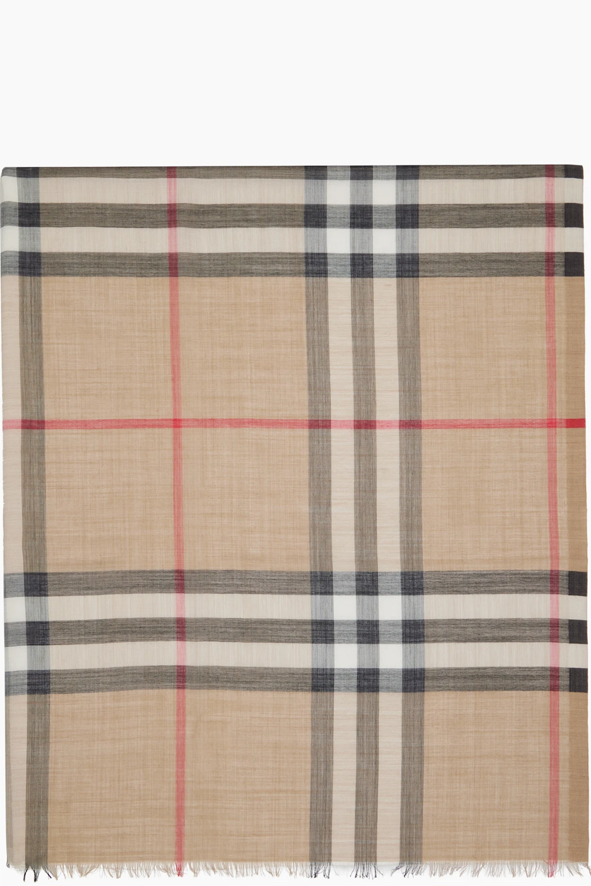 Beige Wide Check Wool Silk Scarf