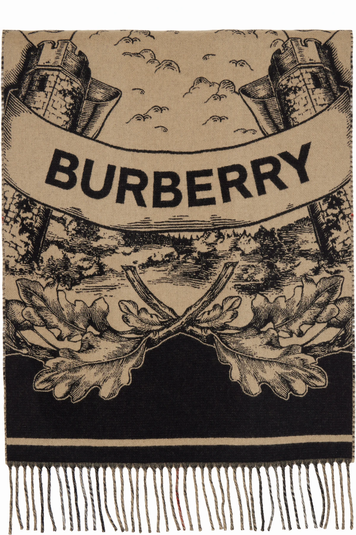 Beige Wide Reversible EKD Cashmere Scarf