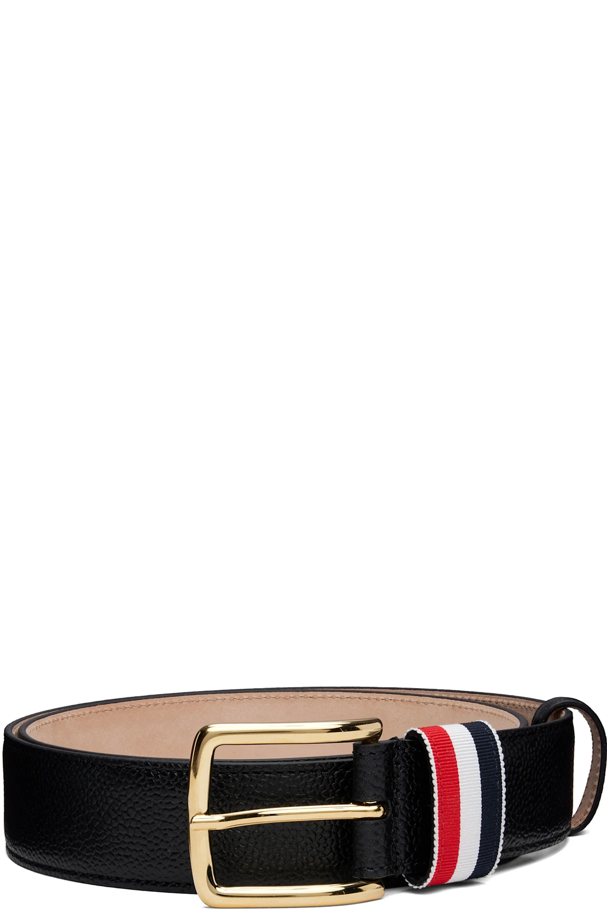 Black Pebble Grain Striped Loop Belt