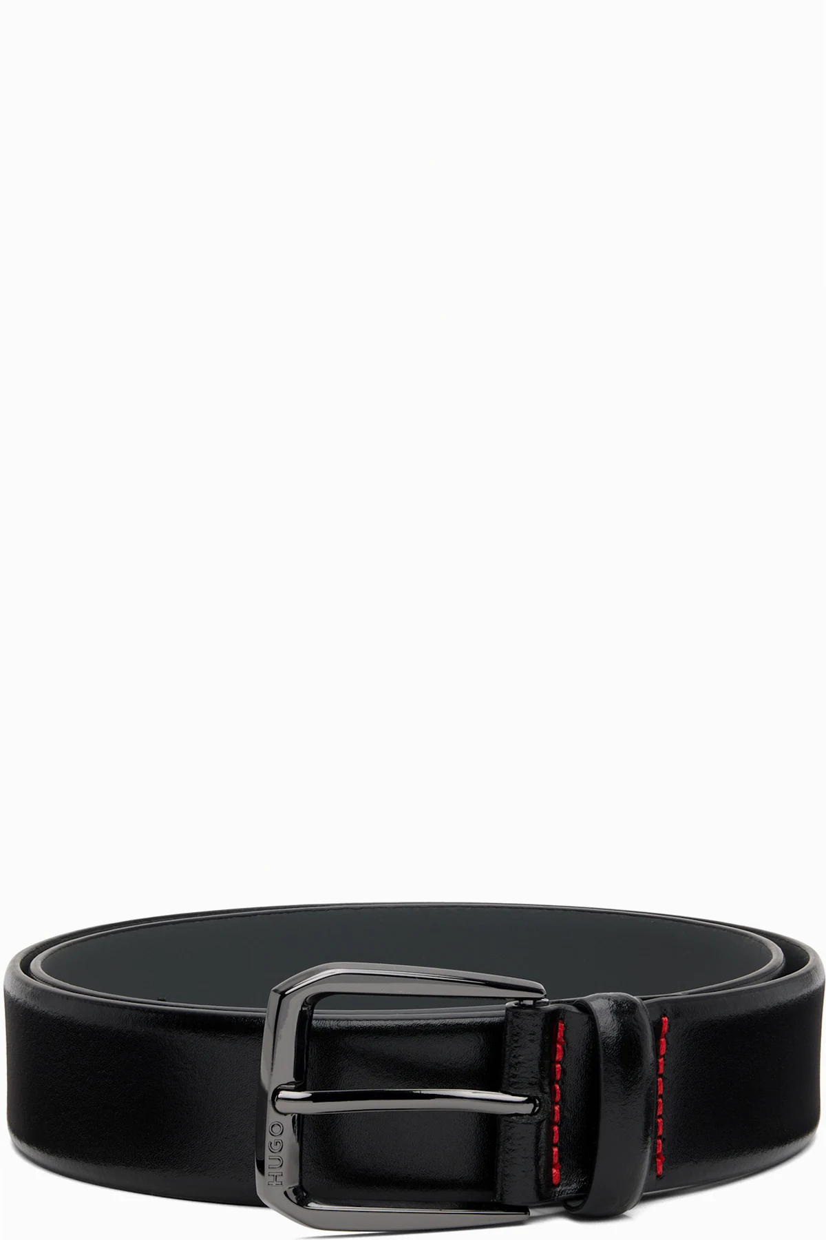 Black Leather Branded Buckle Belt