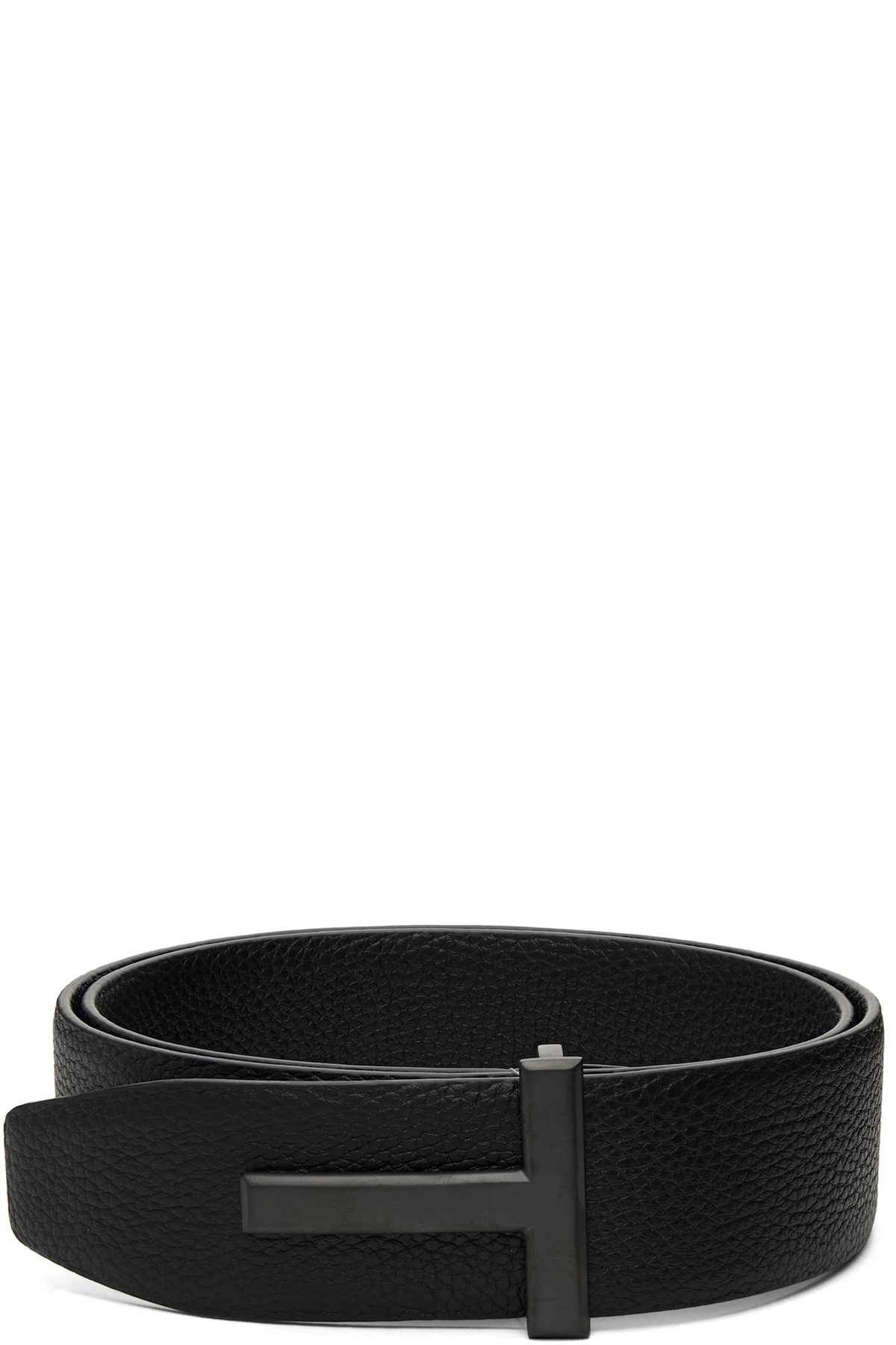 Black Grain Leather T Buckle Belt
