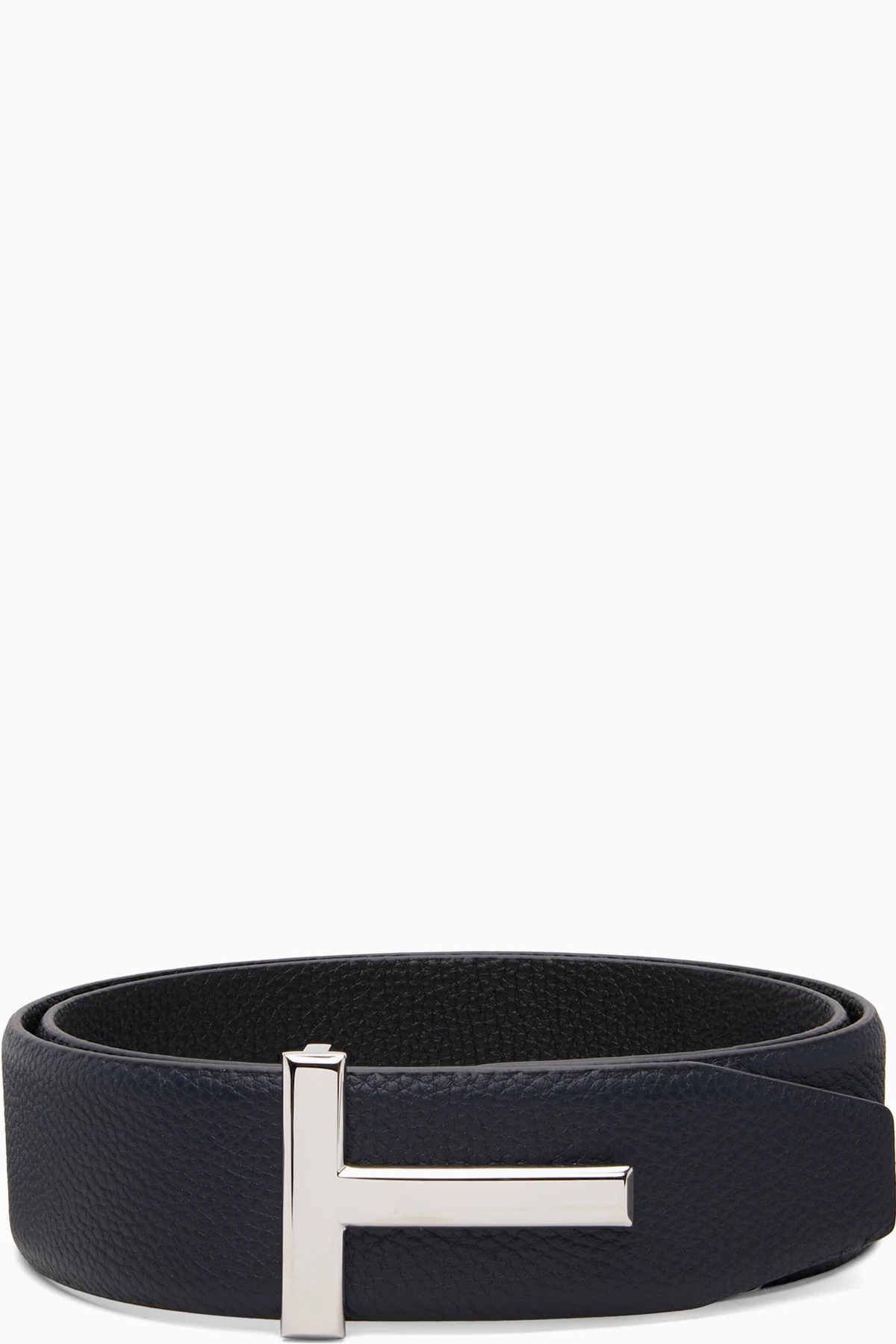 Black Grain Leather T Icon Belt
