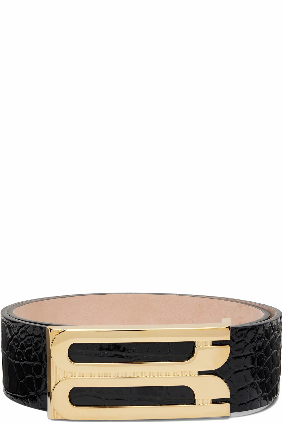 Black Jumbo Frame Croc Embossed Belt
