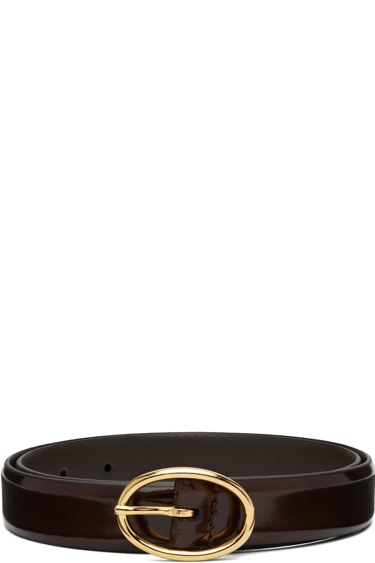 Brown Shiny Leather Oval Buckle Belt