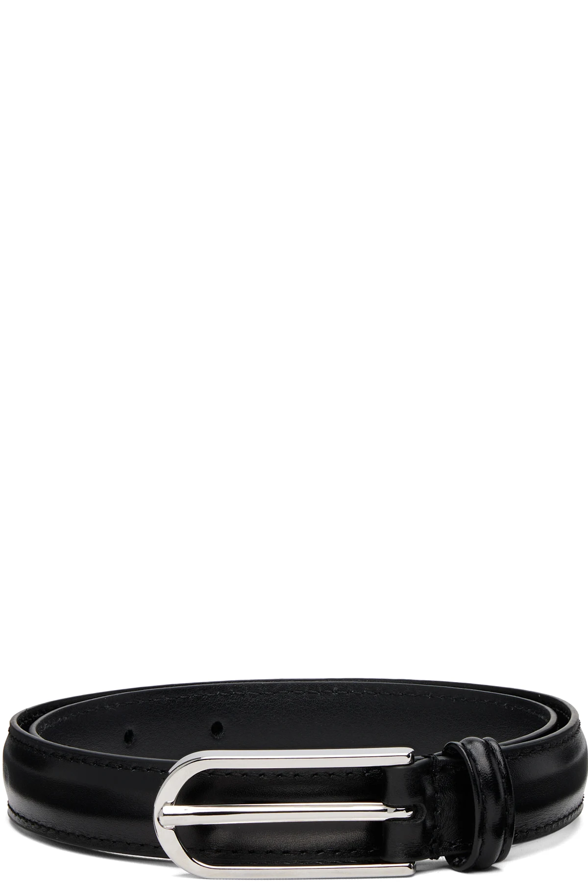 Black Skinny Formal Stitch Leather Belt
