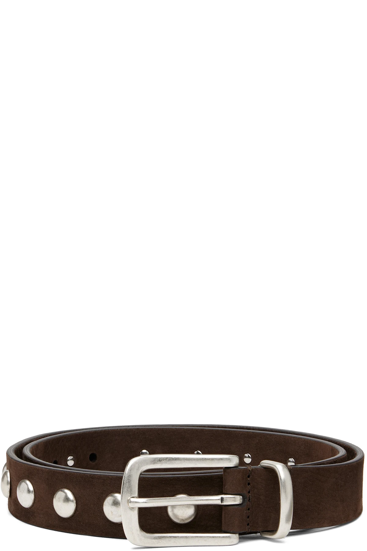 Brown Slim English Studded Nubuck Belt