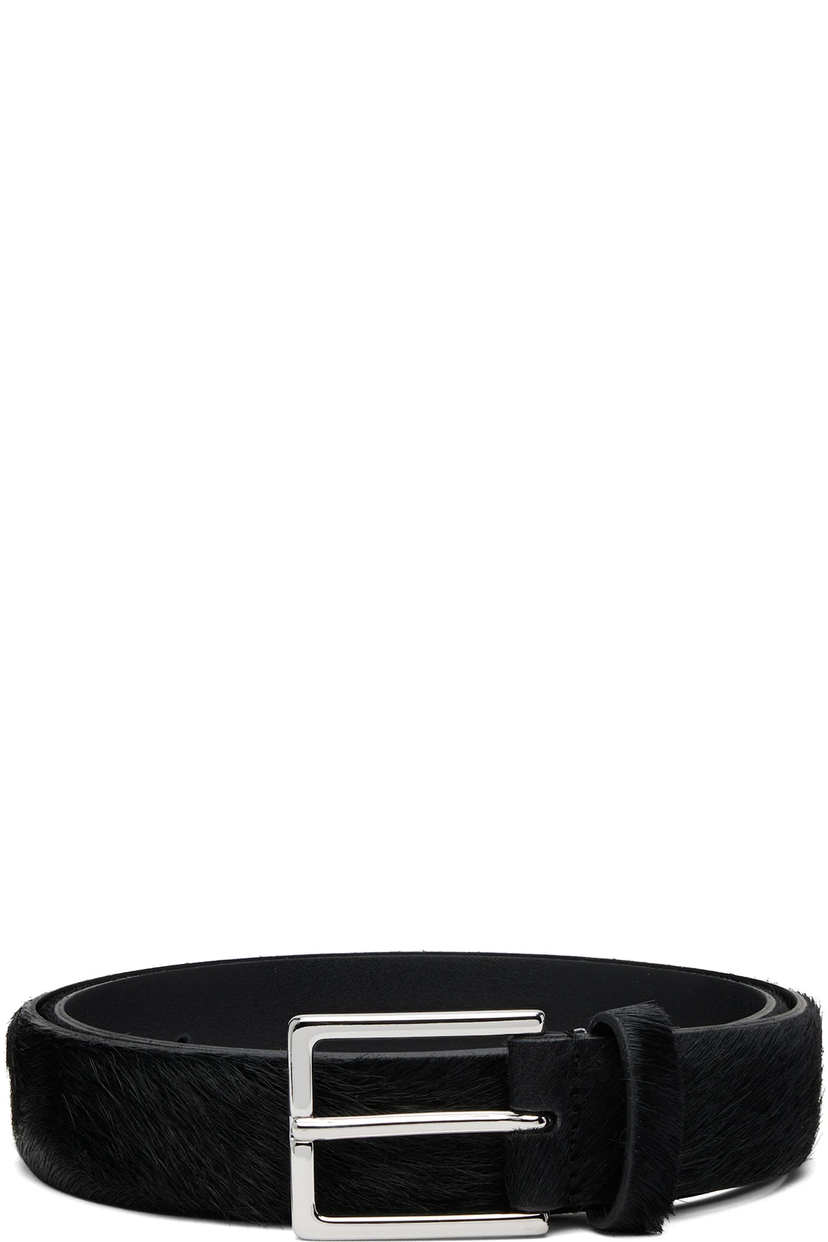 Black Narrow Pony Leather Buckle Belt