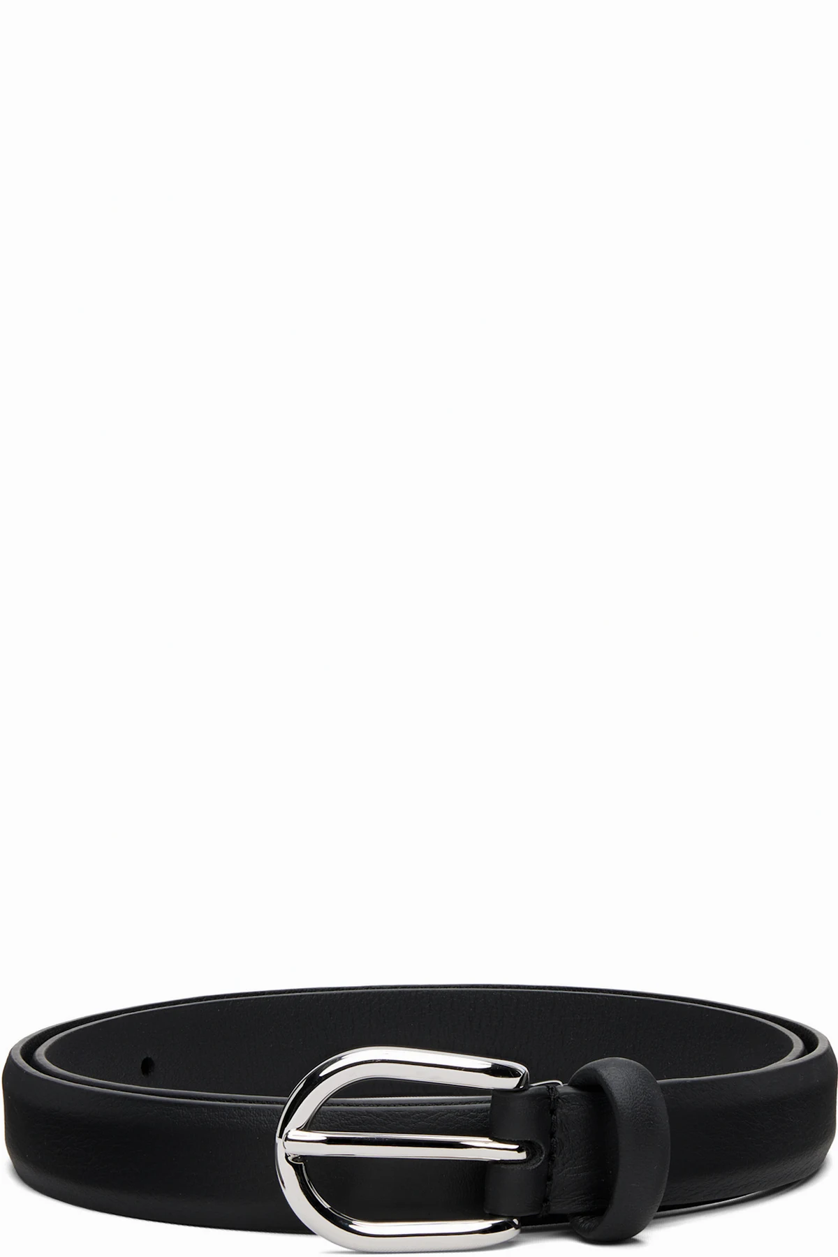 Black Skinny Nappy Calf Leather Buckle Belt