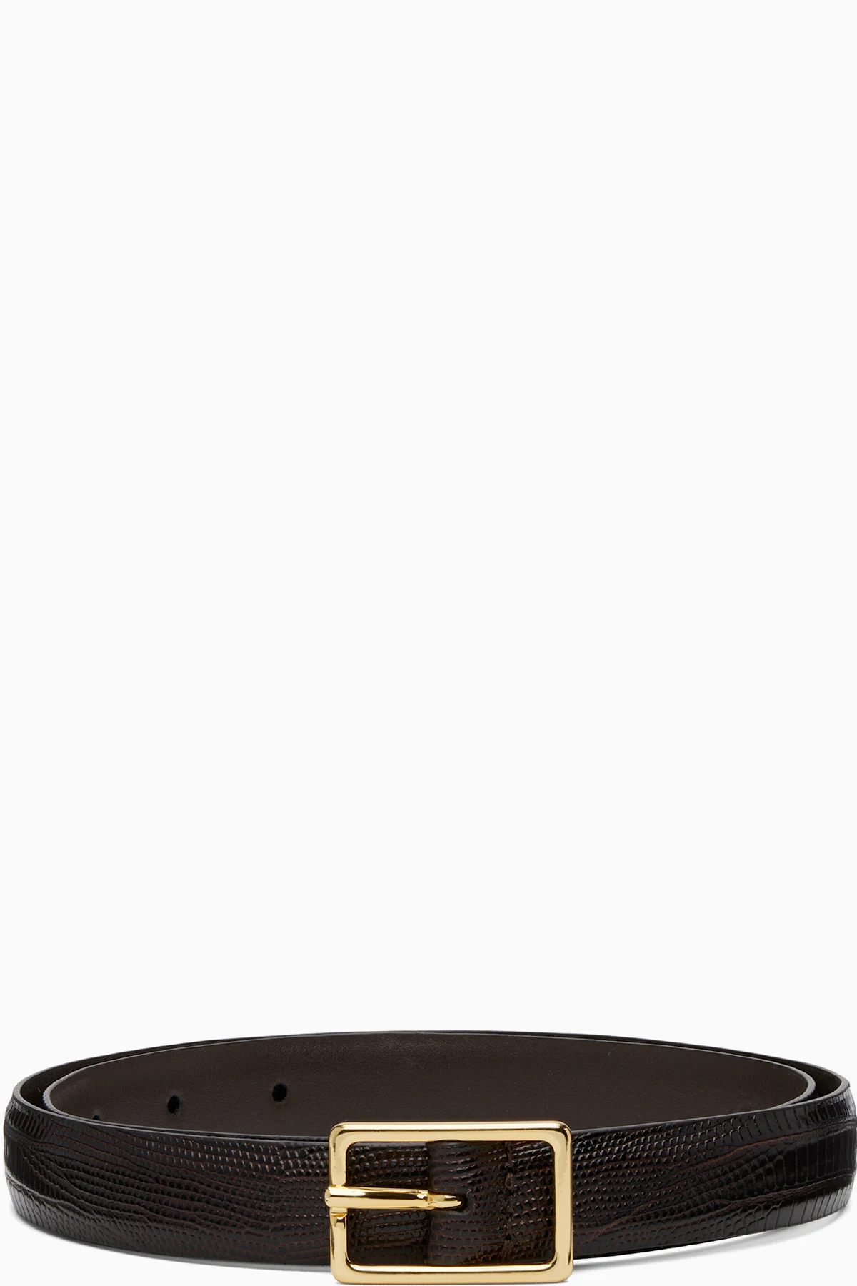 Brown Skinny Lizard Rectangular Buckle Belt
