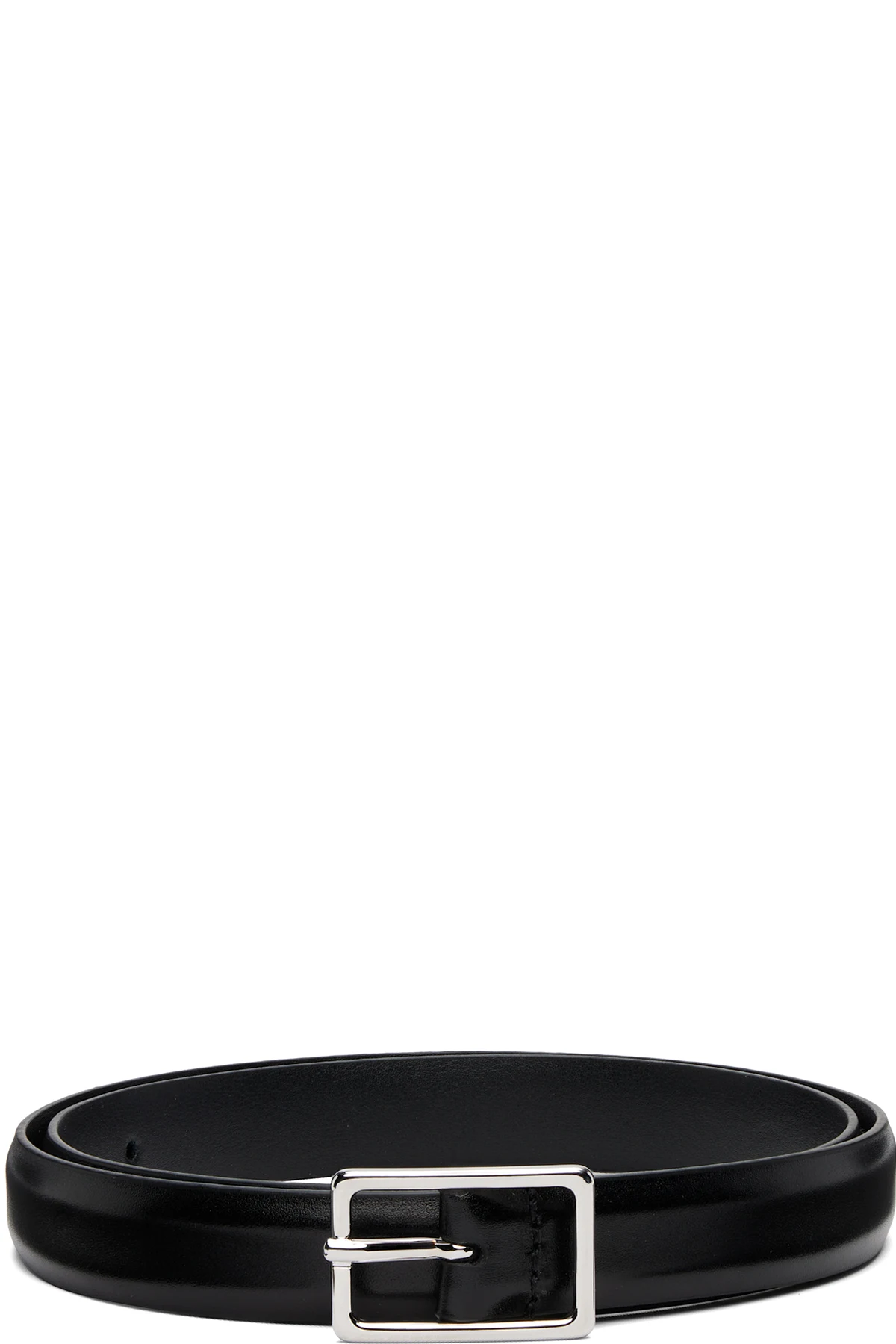 Black Skinny French Calfskin Rectangular Buckle Belt
