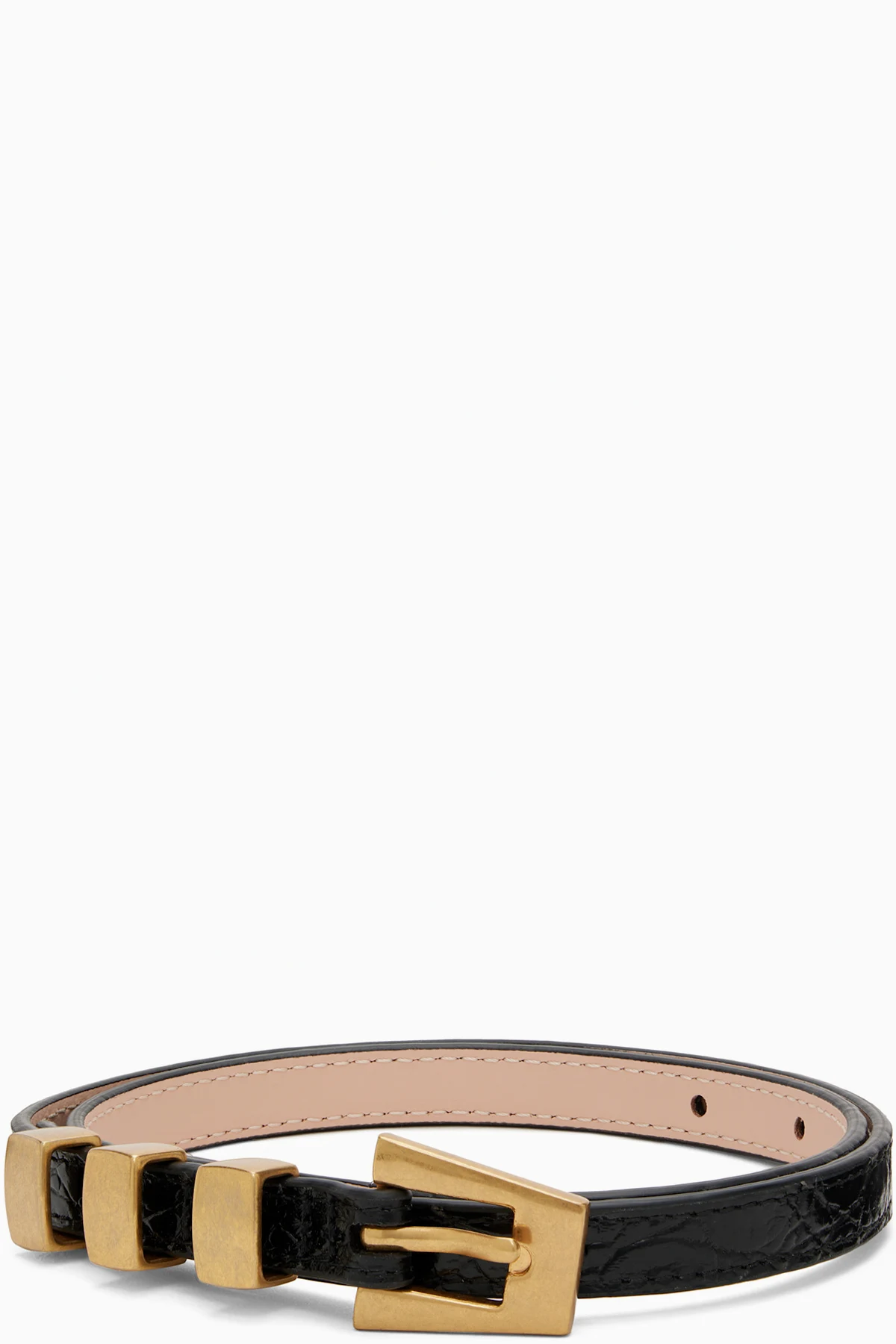 Black Vic Circular Croco Embossed Leather Belt