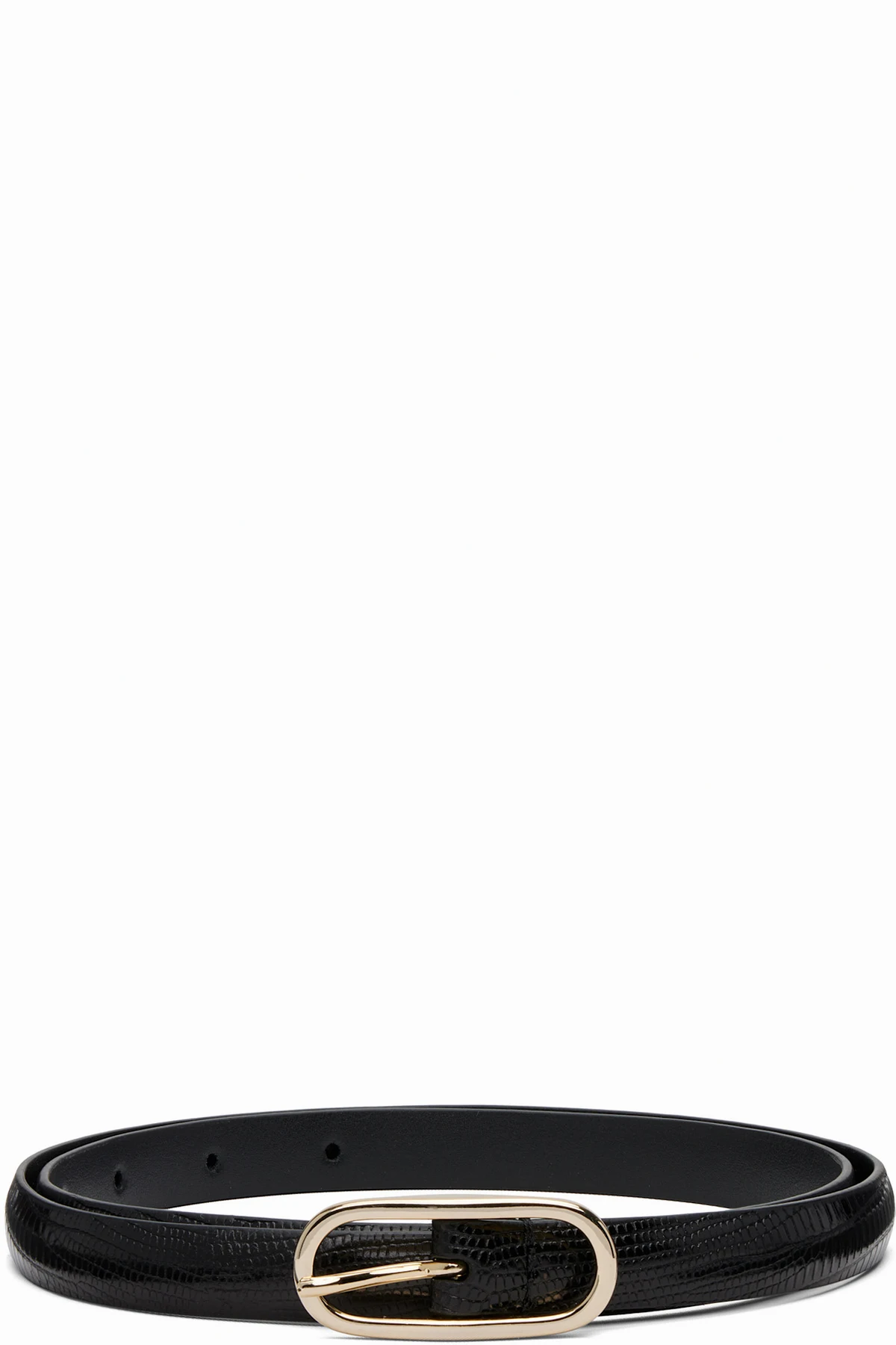 Black Super Skinny Lizard Leather Oval Buckle Belt