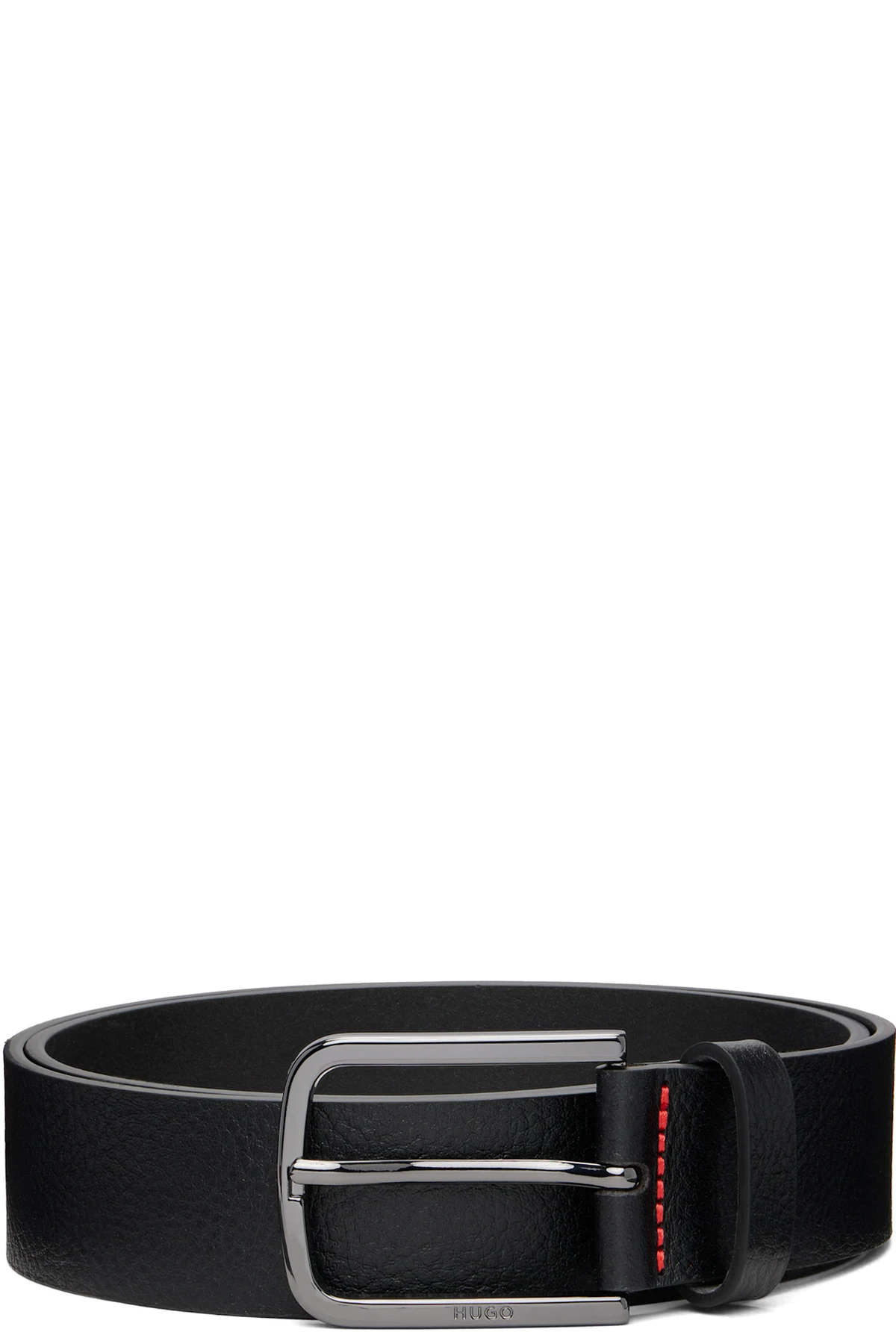 Black Italian-Made Grained Leather Belt