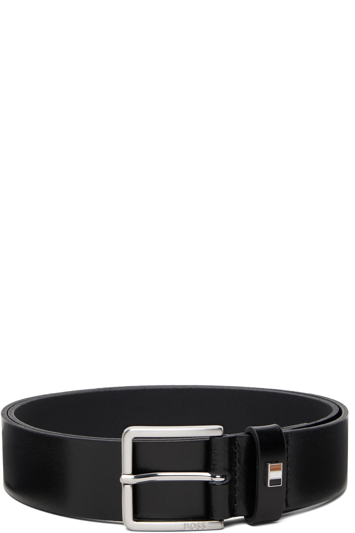 Black Italian-Leather Signature-Stripe Keeper Belt