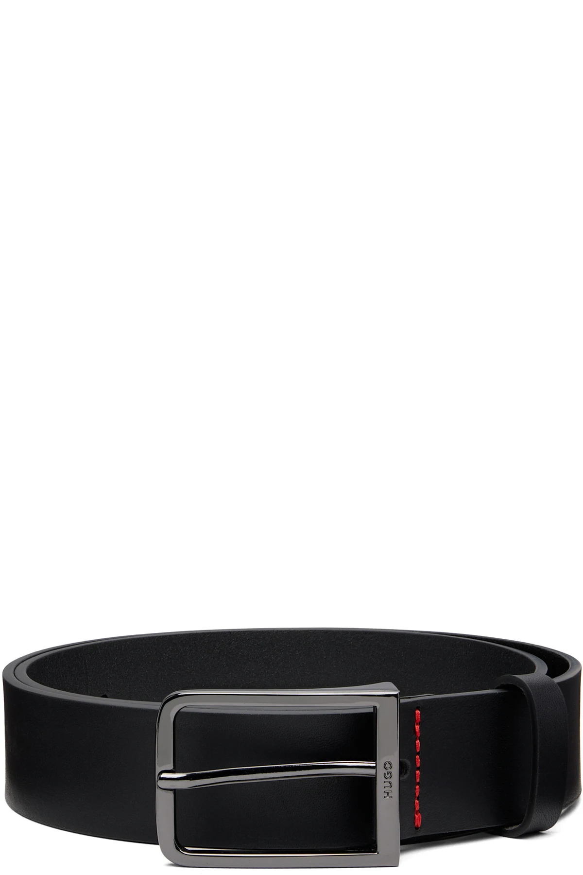 Black Leather Logo-Buckle Belt