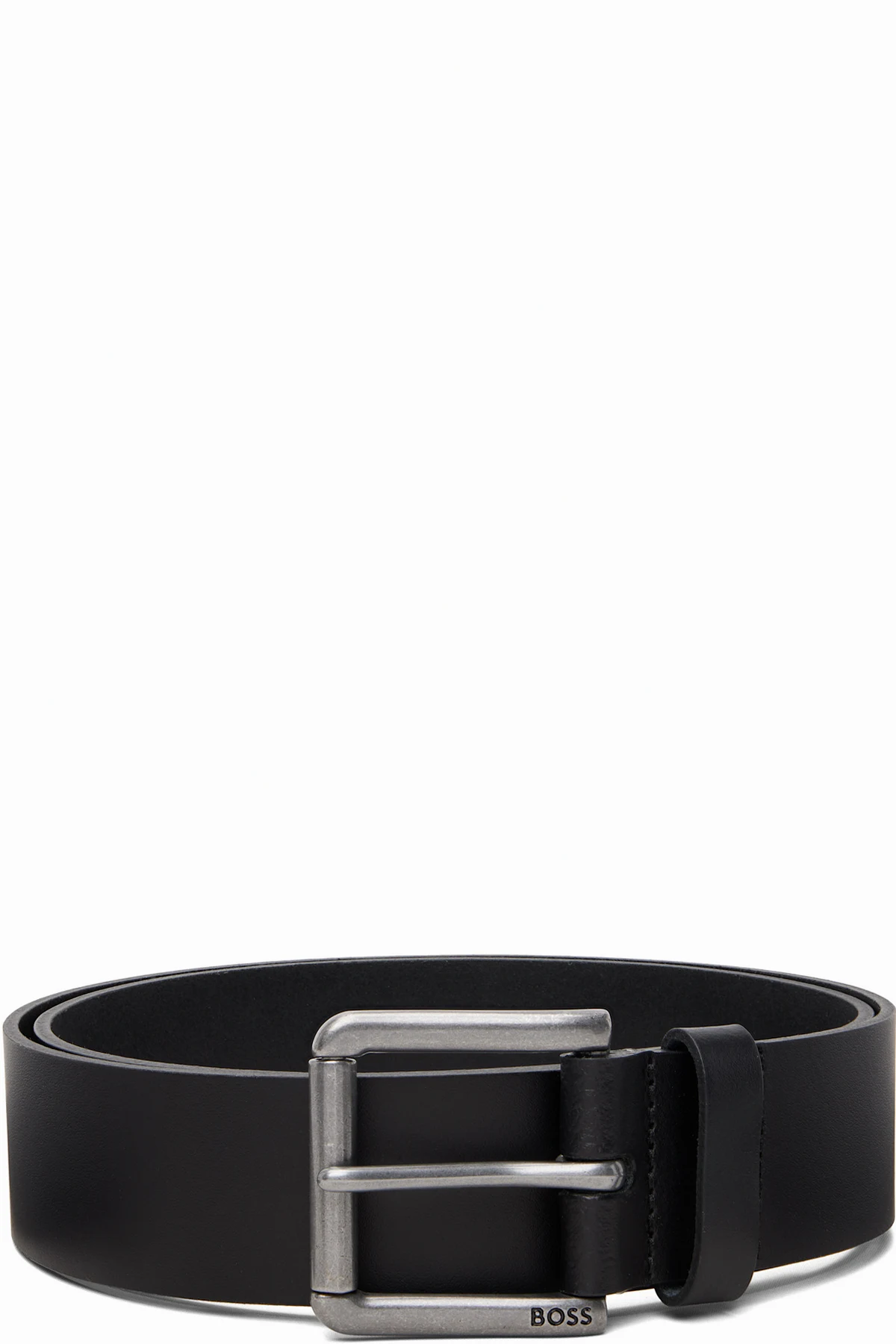 Black Roller-Buckle Leather Belt