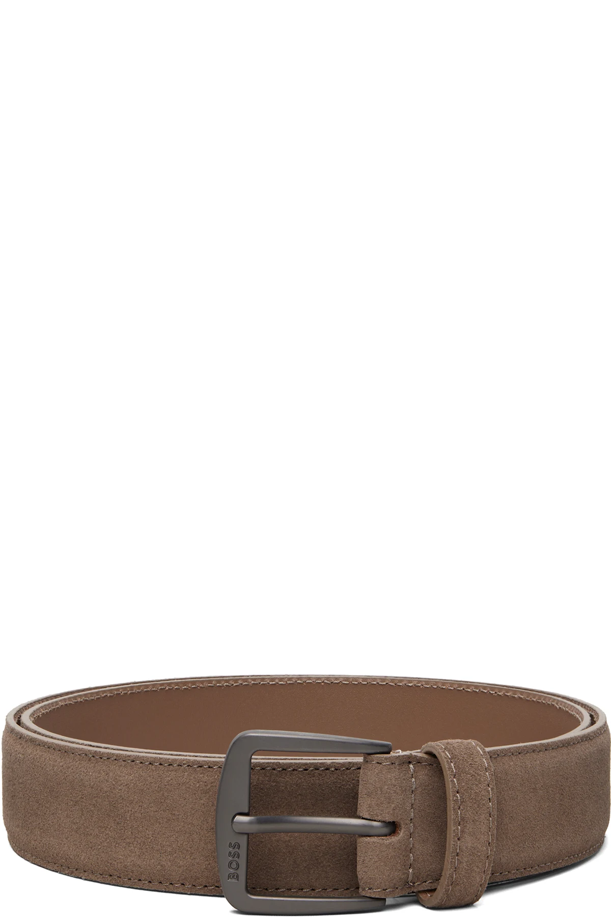 Beige Logo Buckle Suede Belt