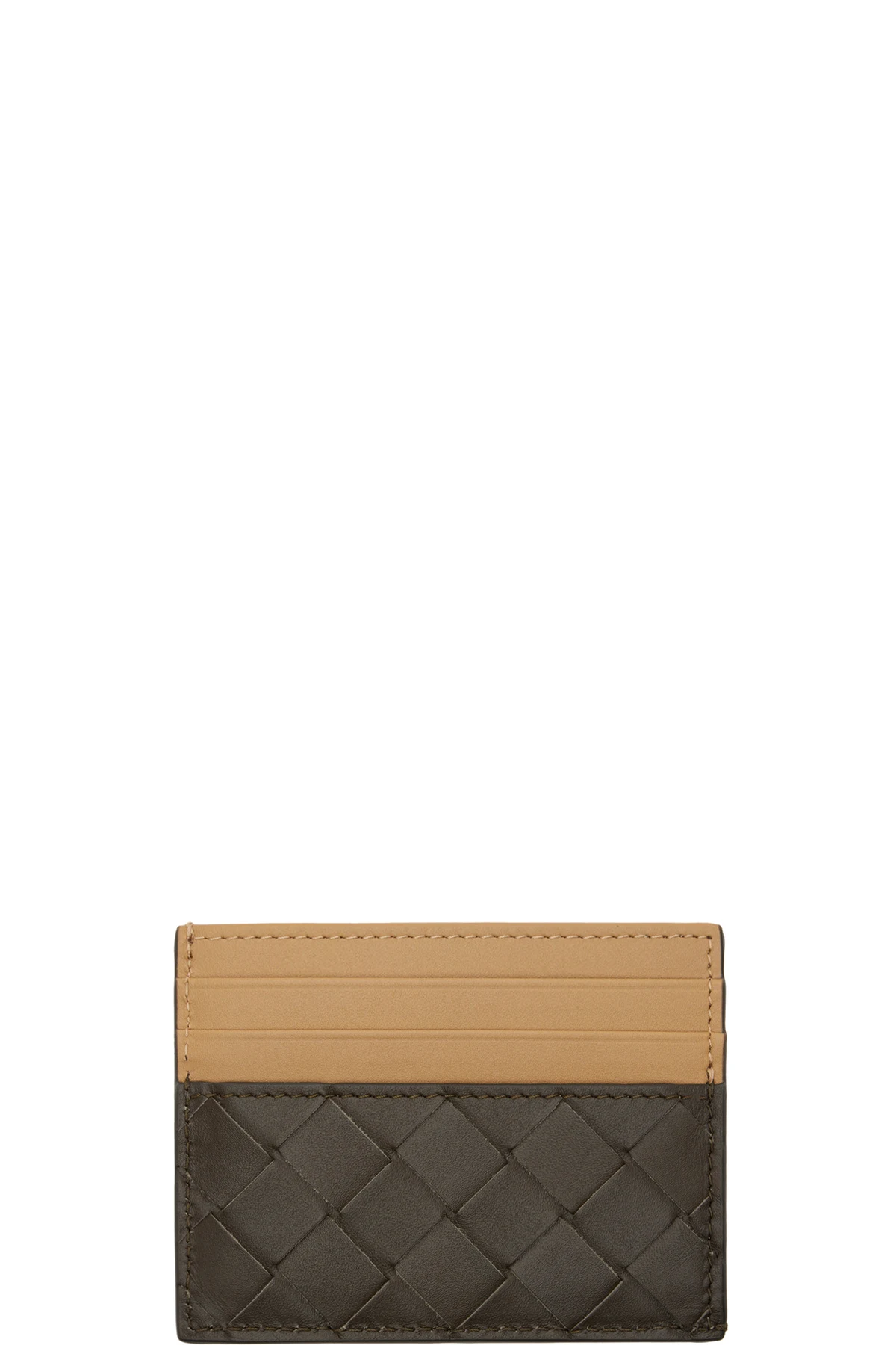 Beige & Brown Intrecciato Credit Card Holder