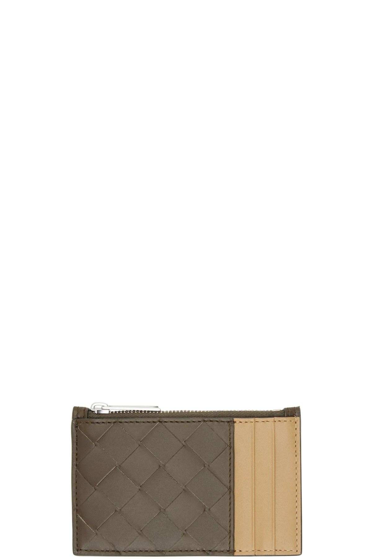 Brown & Tan Intrecciato Zippered Card Holder